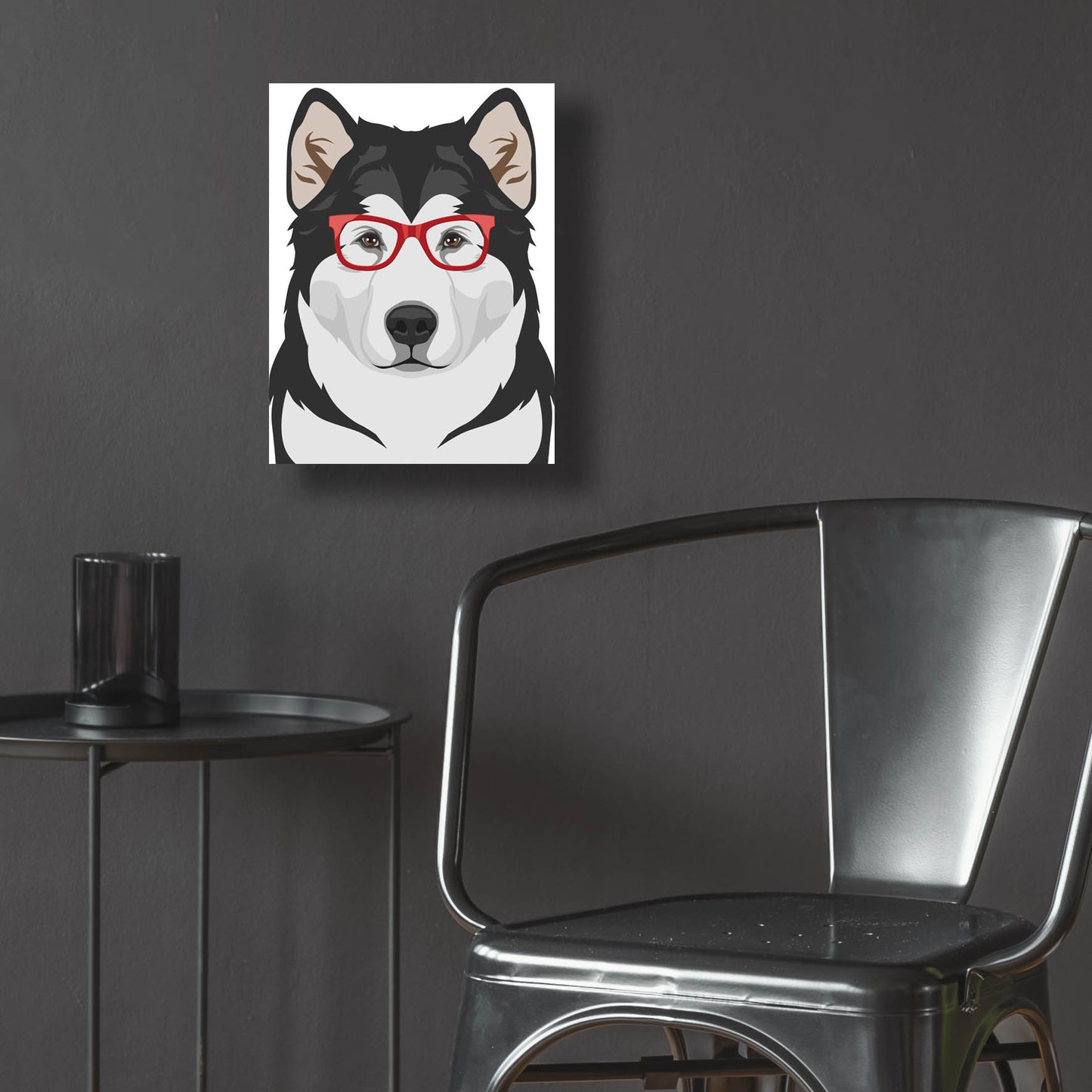 Epic Art 'Alaskan Malamute Wearing Hipster Glasses' by Olga and Alexey Drozdov, Acrylic Glass Wall Art,12x16