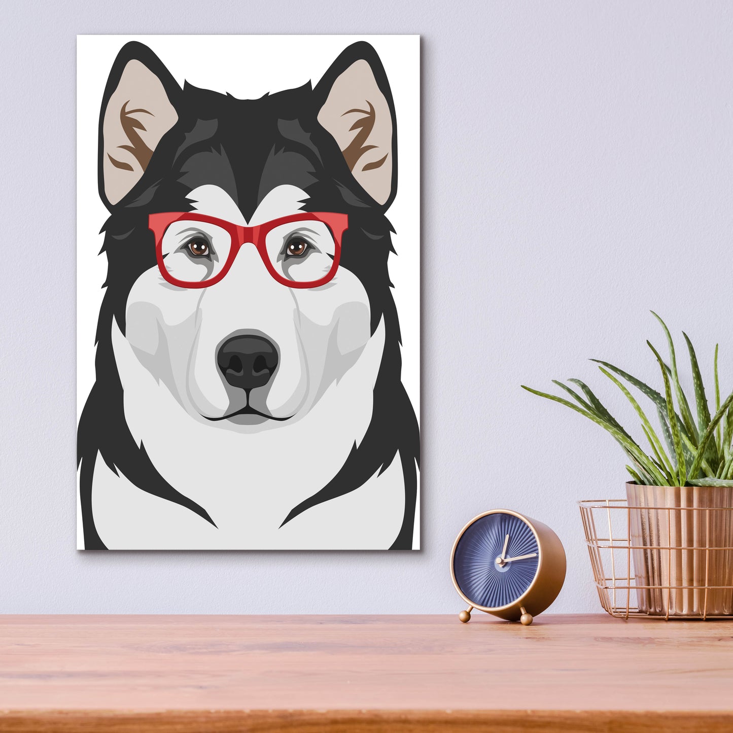 Epic Art 'Alaskan Malamute Wearing Hipster Glasses' by Olga and Alexey Drozdov, Acrylic Glass Wall Art,12x16