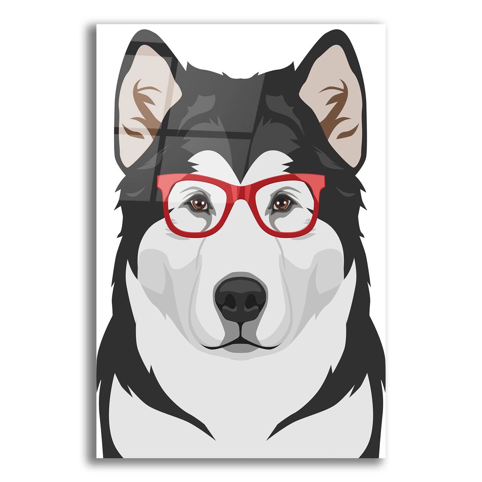 Epic Art 'Alaskan Malamute Wearing Hipster Glasses' by Olga and Alexey Drozdov, Acrylic Glass Wall Art,12x16