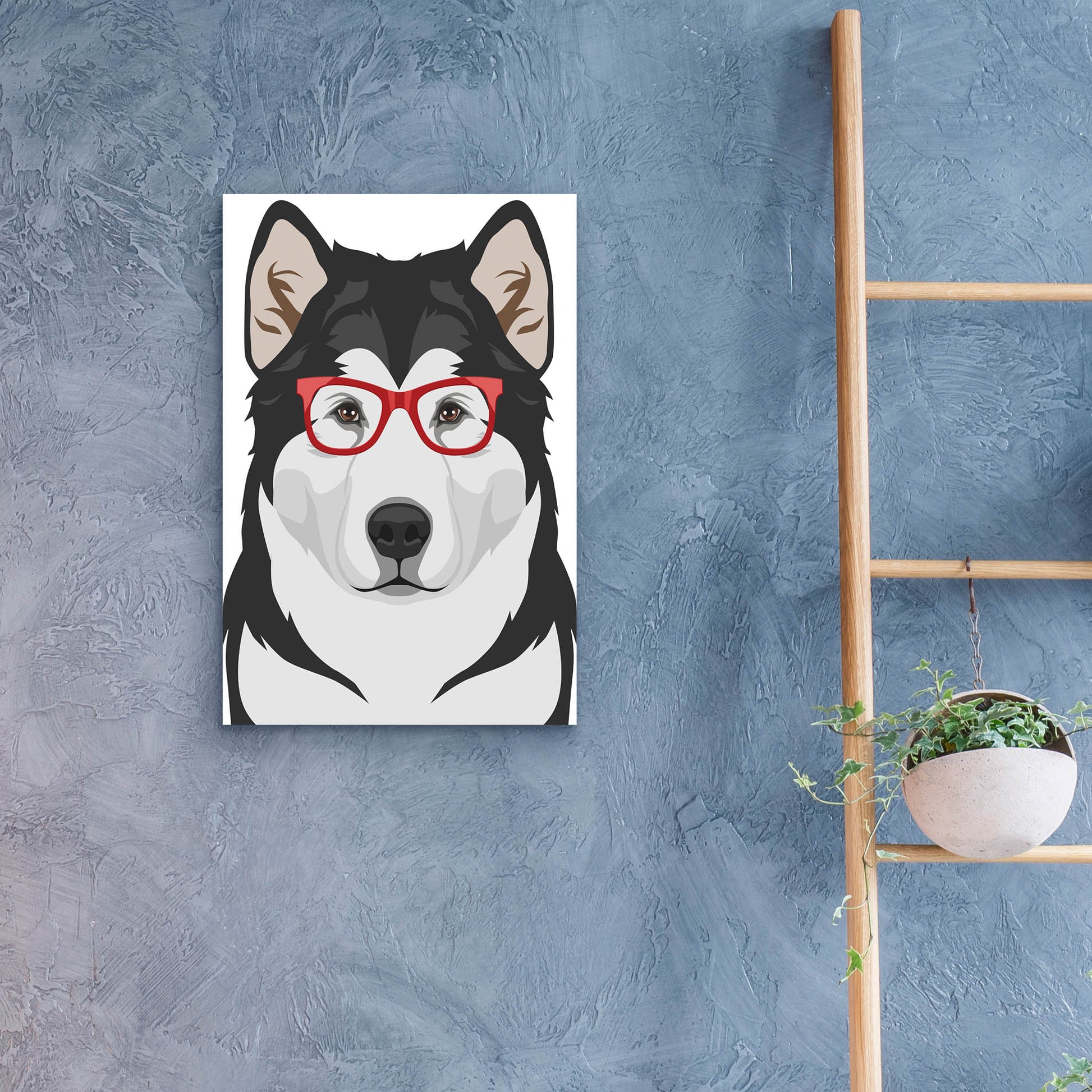 Epic Art 'Alaskan Malamute Wearing Hipster Glasses' by Olga and Alexey Drozdov, Acrylic Glass Wall Art,16x24