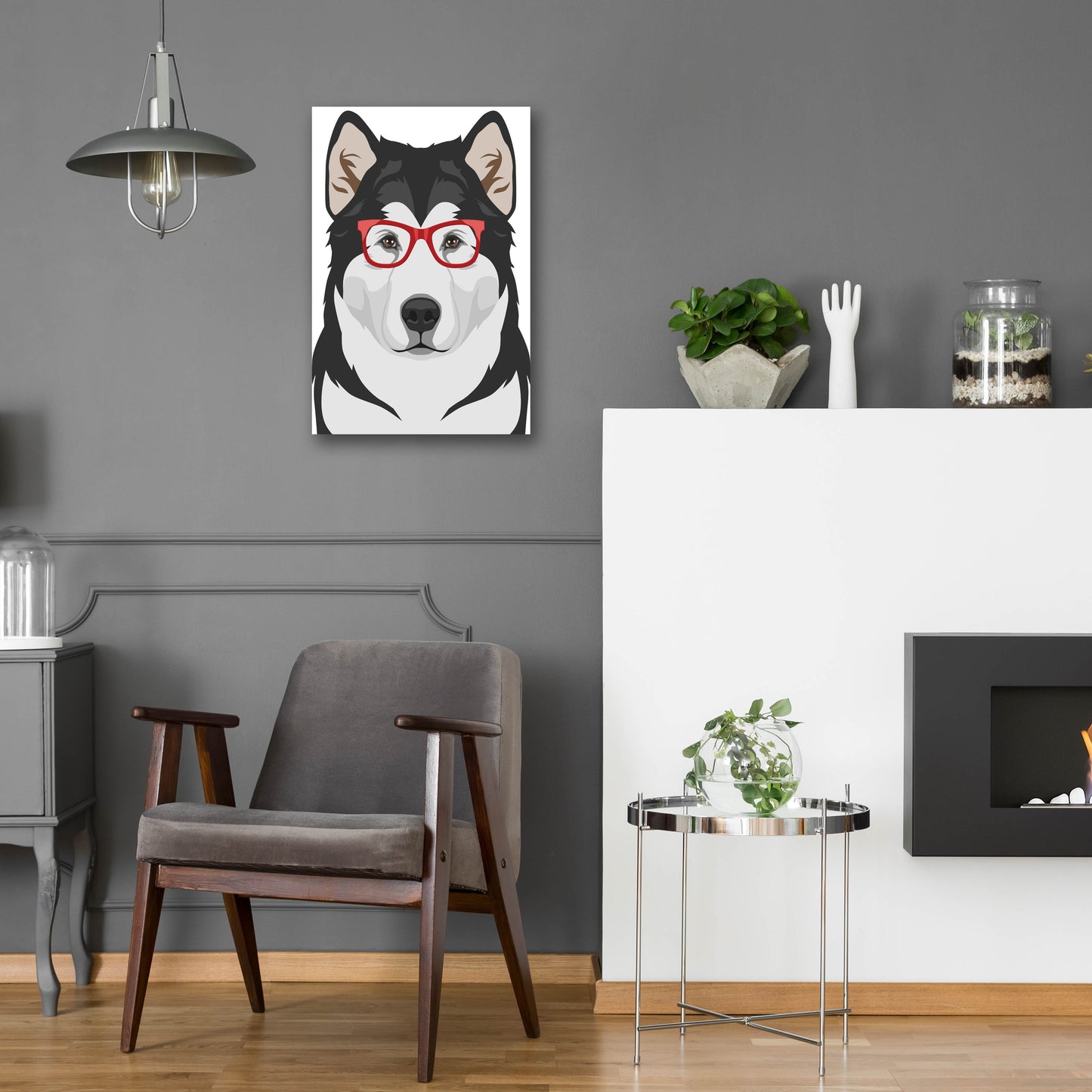 Epic Art 'Alaskan Malamute Wearing Hipster Glasses' by Olga and Alexey Drozdov, Acrylic Glass Wall Art,16x24