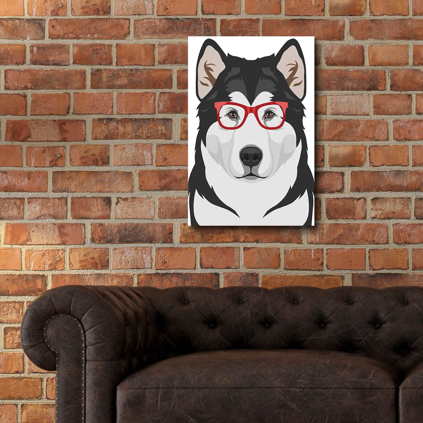 Epic Art 'Alaskan Malamute Wearing Hipster Glasses' by Olga and Alexey Drozdov, Acrylic Glass Wall Art,16x24