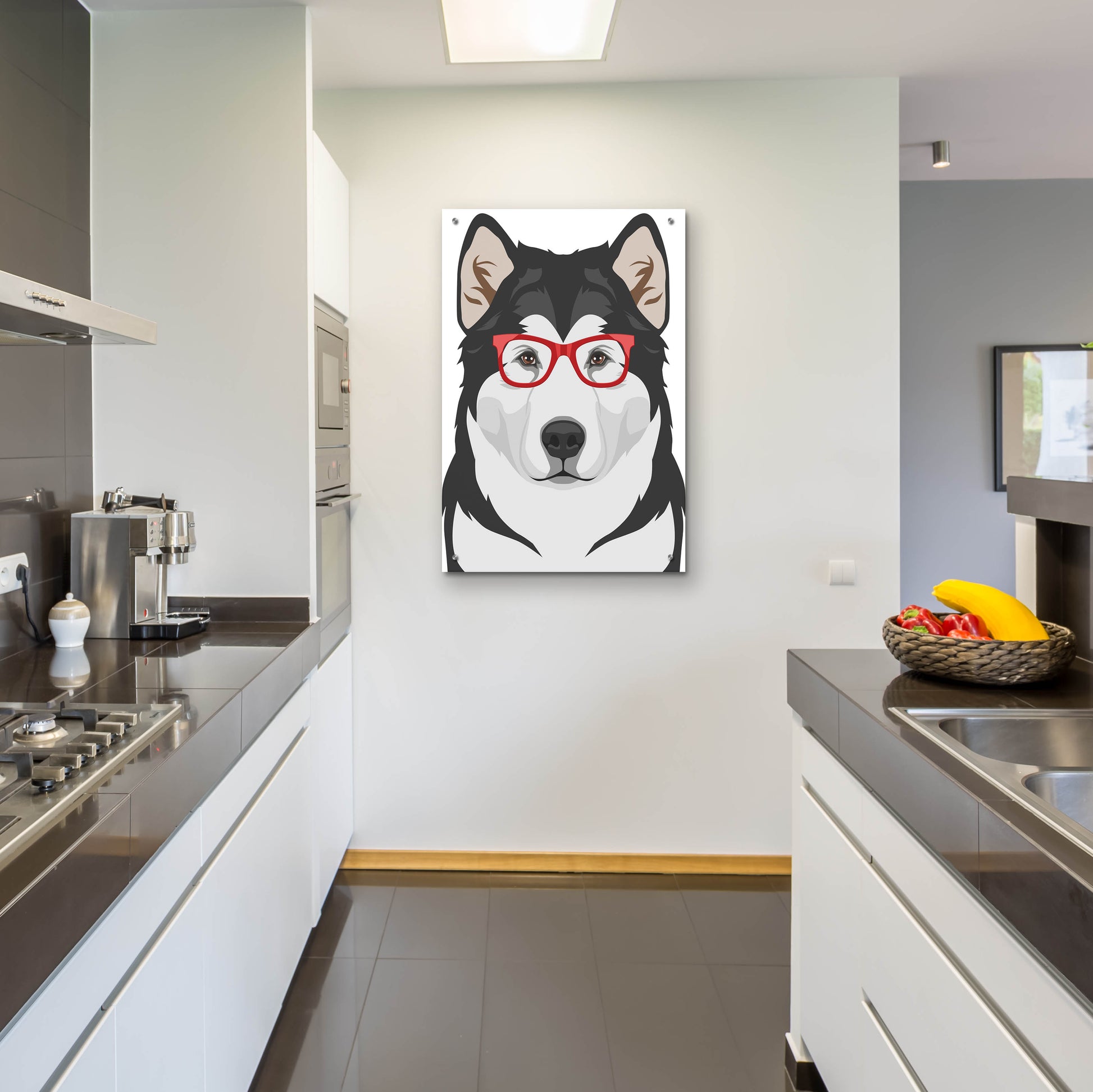 Epic Art 'Alaskan Malamute Wearing Hipster Glasses' by Olga and Alexey Drozdov, Acrylic Glass Wall Art,24x36