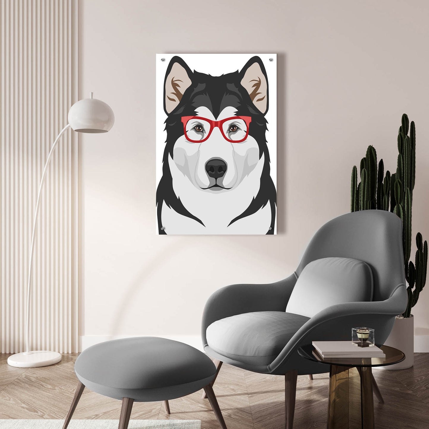 Epic Art 'Alaskan Malamute Wearing Hipster Glasses' by Olga and Alexey Drozdov, Acrylic Glass Wall Art,24x36