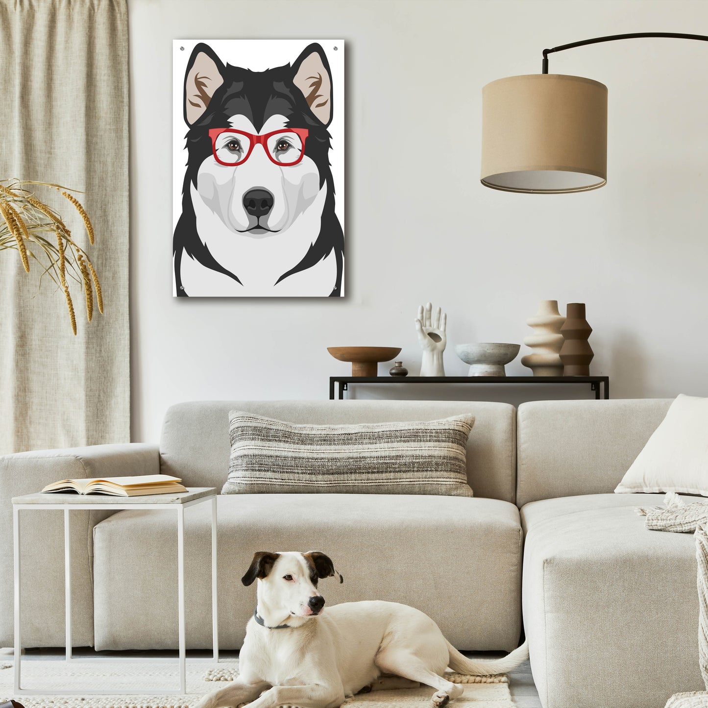 Epic Art 'Alaskan Malamute Wearing Hipster Glasses' by Olga and Alexey Drozdov, Acrylic Glass Wall Art,24x36