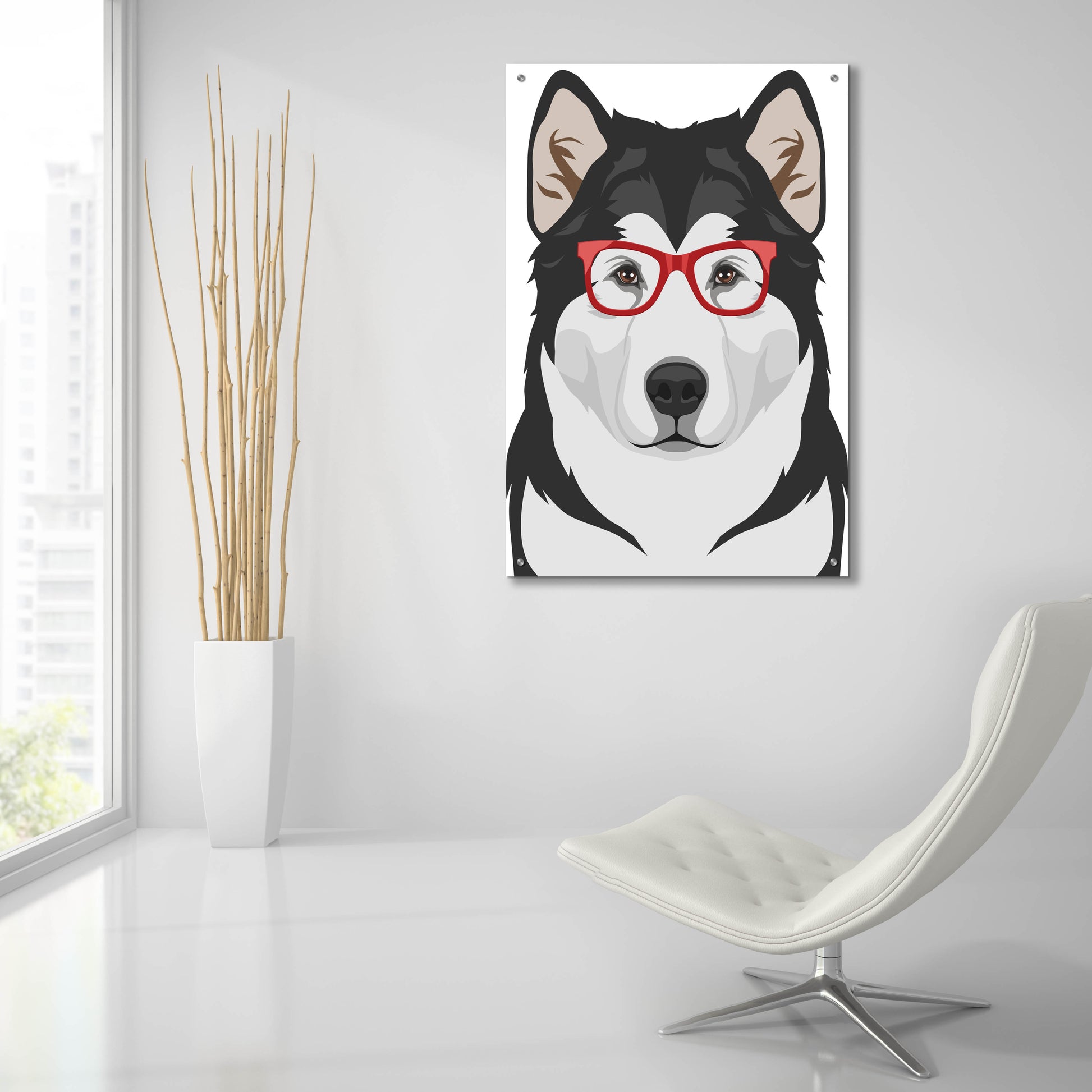 Epic Art 'Alaskan Malamute Wearing Hipster Glasses' by Olga and Alexey Drozdov, Acrylic Glass Wall Art,24x36