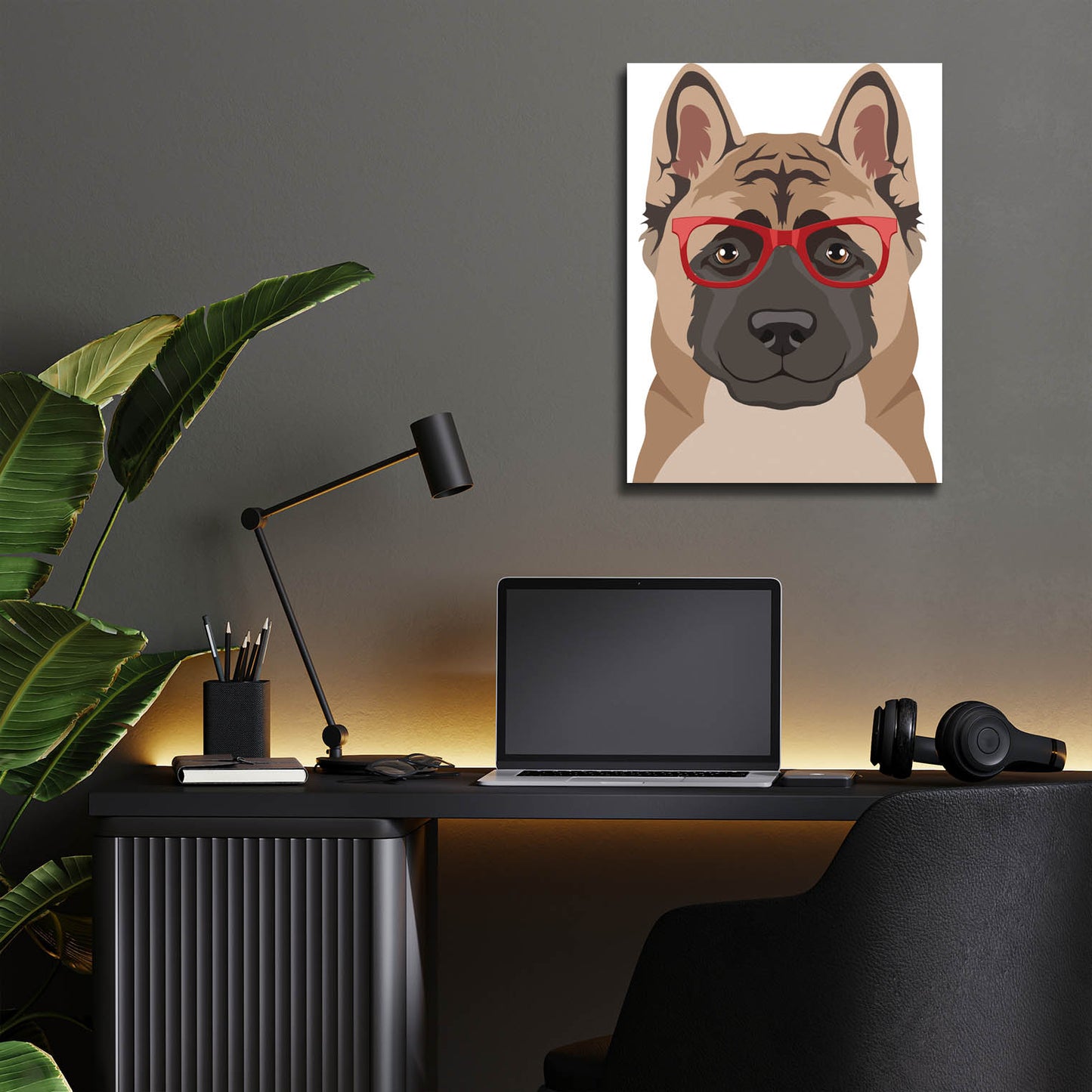 Epic Art 'Akita Wearing Hipster Glasses' by Olga and Alexey Drozdov, Acrylic Glass Wall Art,12x16