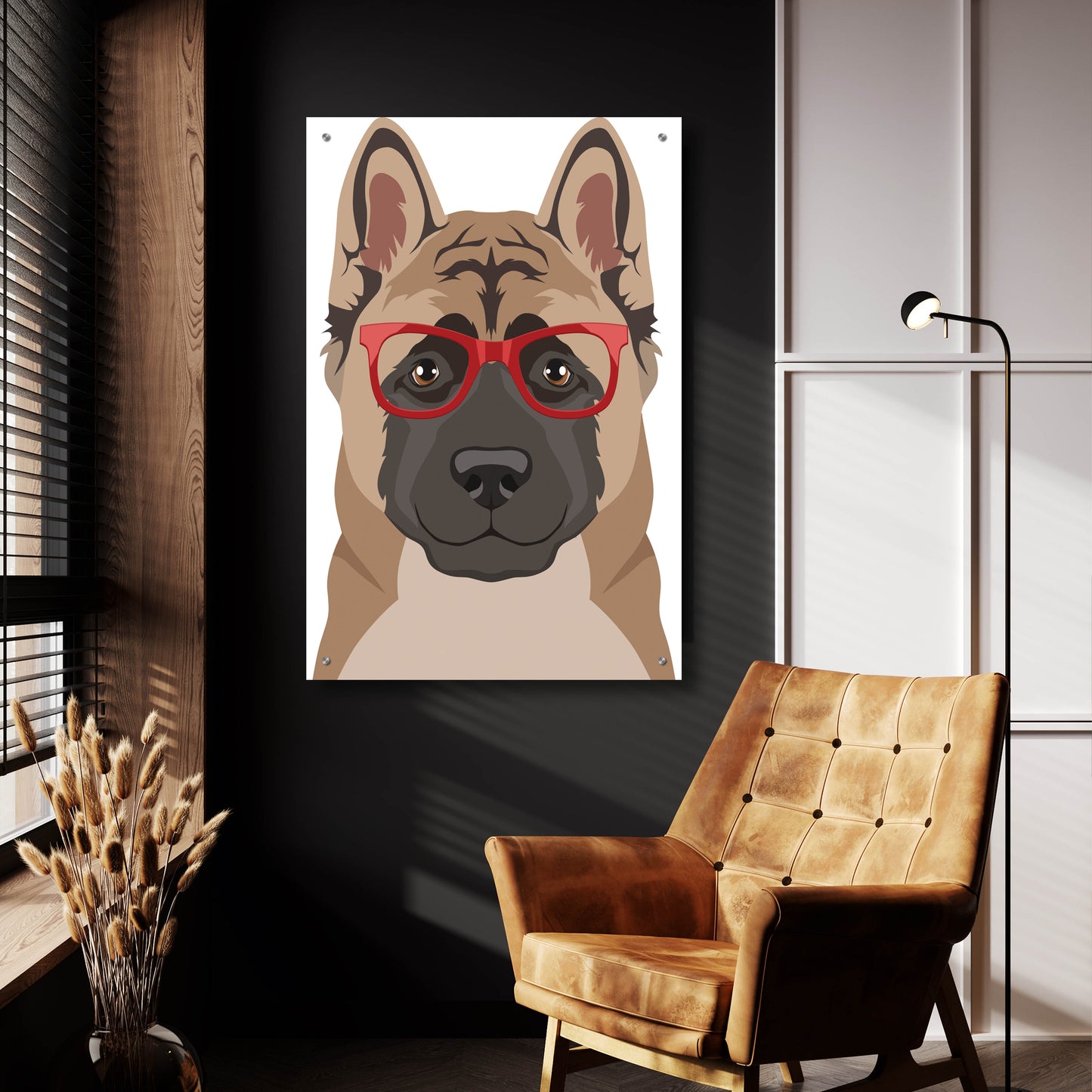 Epic Art 'Akita Wearing Hipster Glasses' by Olga and Alexey Drozdov, Acrylic Glass Wall Art,24x36