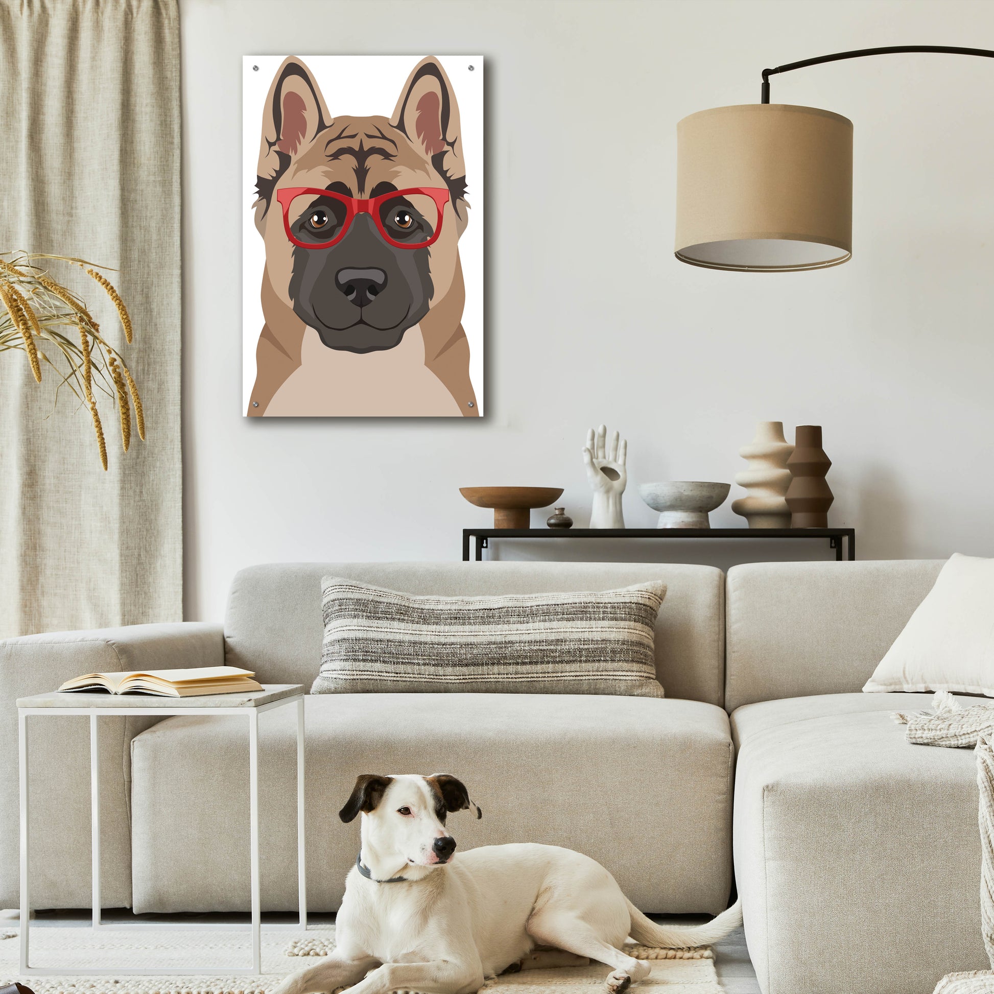 Epic Art 'Akita Wearing Hipster Glasses' by Olga and Alexey Drozdov, Acrylic Glass Wall Art,24x36