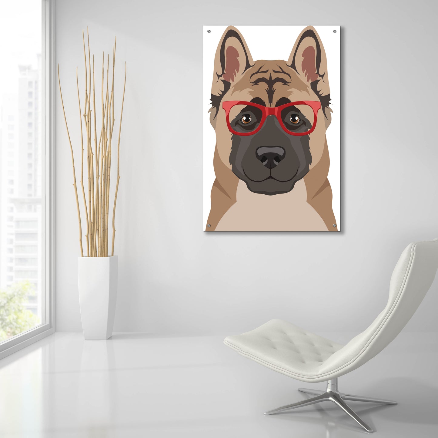 Epic Art 'Akita Wearing Hipster Glasses' by Olga and Alexey Drozdov, Acrylic Glass Wall Art,24x36