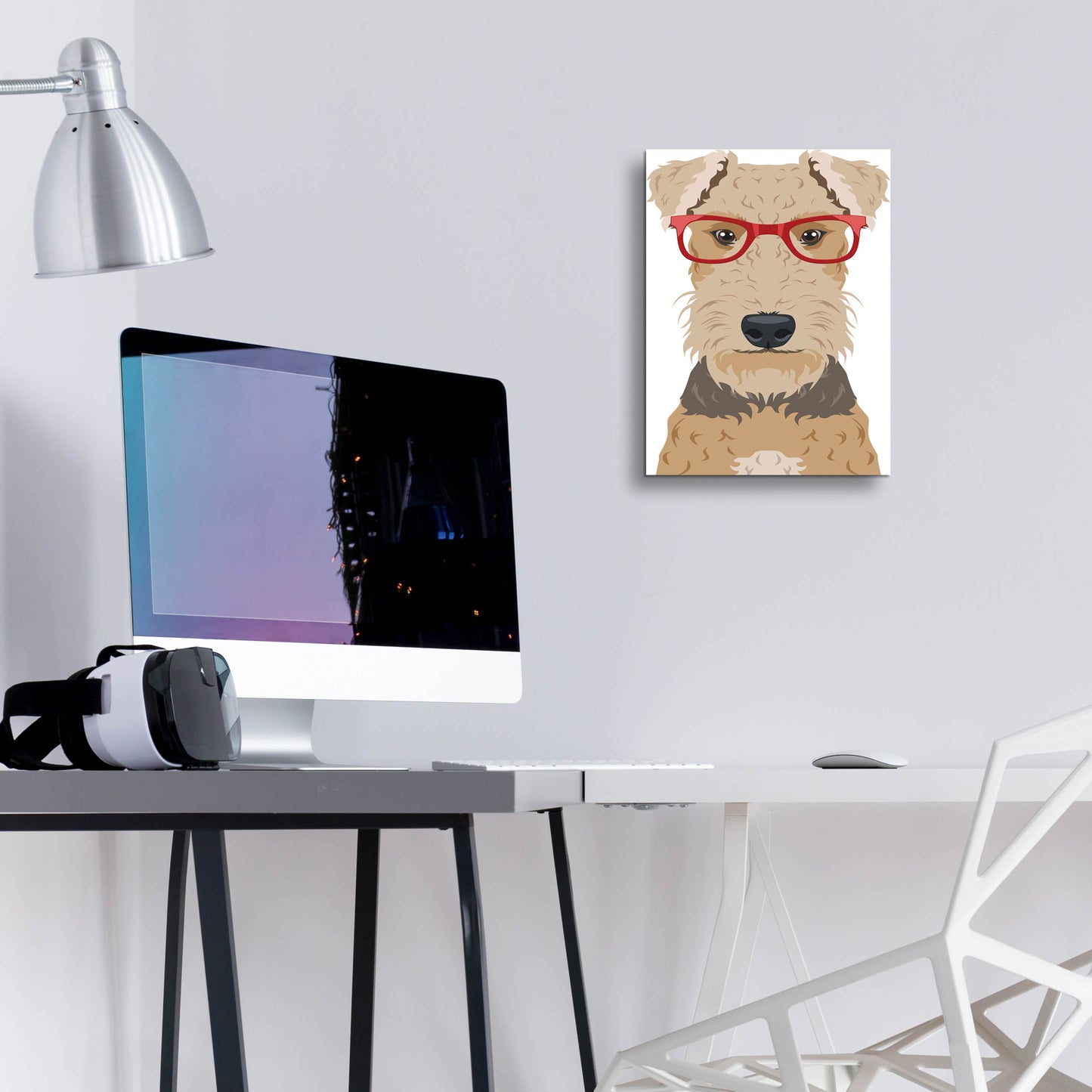 Epic Art 'Airedale Terrier Wearing Hipster Glasses' by Olga and Alexey Drozdov, Acrylic Glass Wall Art,12x16