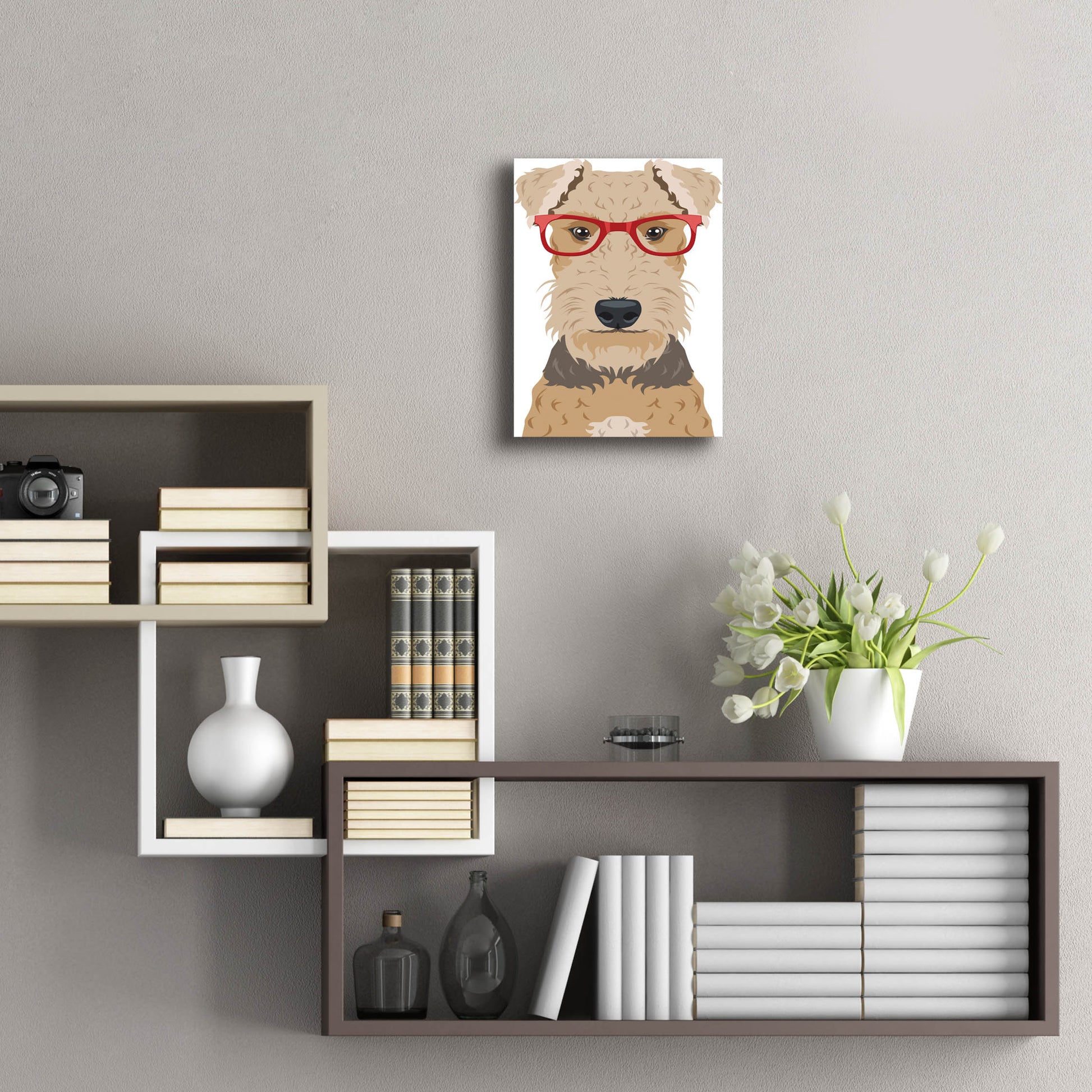 Epic Art 'Airedale Terrier Wearing Hipster Glasses' by Olga and Alexey Drozdov, Acrylic Glass Wall Art,12x16