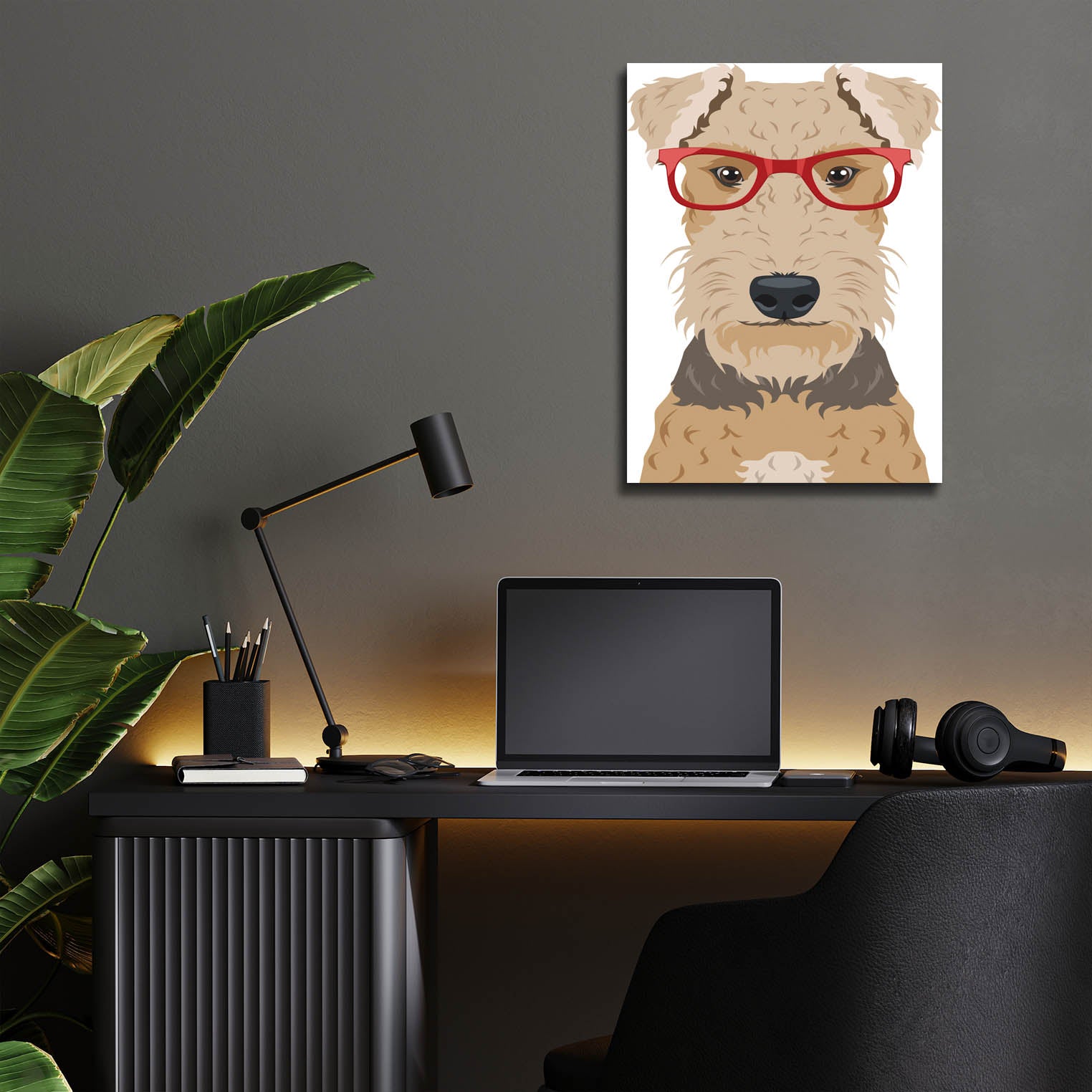 Epic Art 'Airedale Terrier Wearing Hipster Glasses' by Olga and Alexey Drozdov, Acrylic Glass Wall Art,12x16