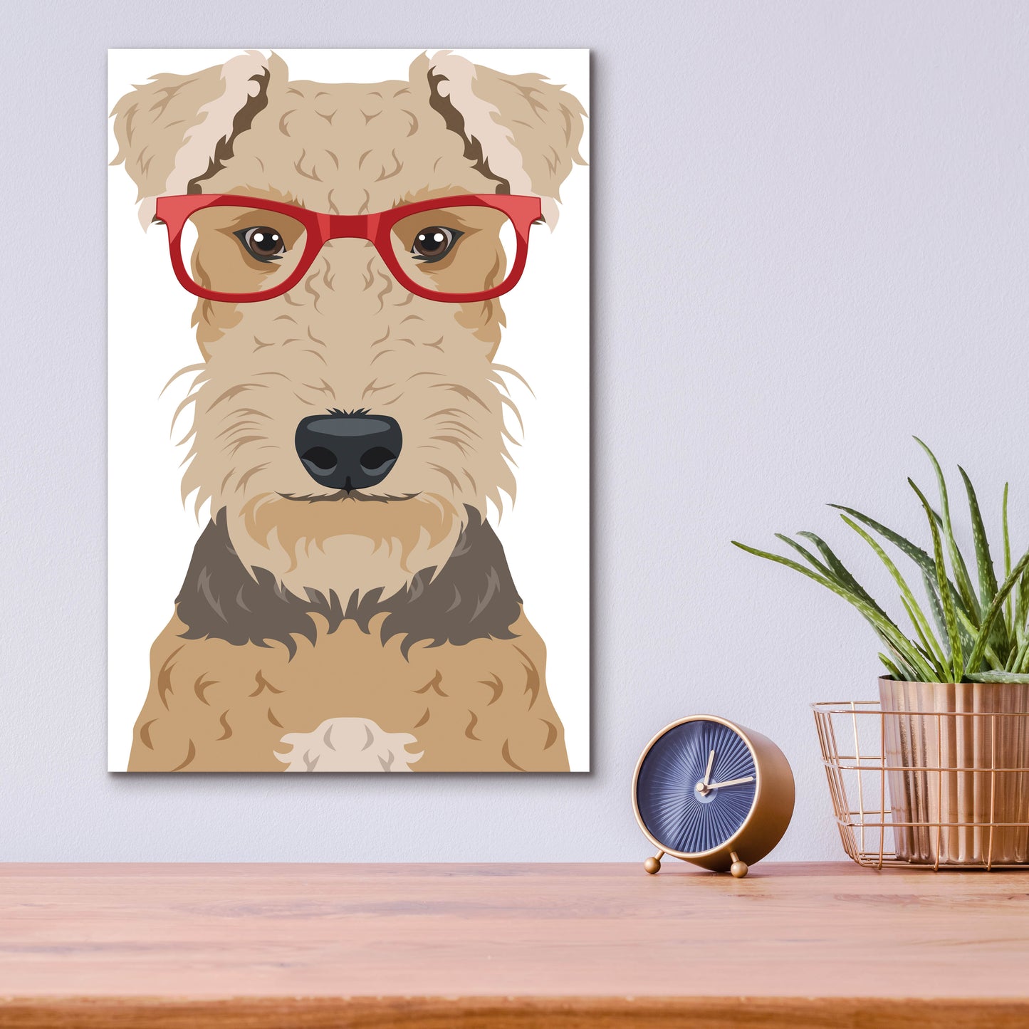 Epic Art 'Airedale Terrier Wearing Hipster Glasses' by Olga and Alexey Drozdov, Acrylic Glass Wall Art,12x16