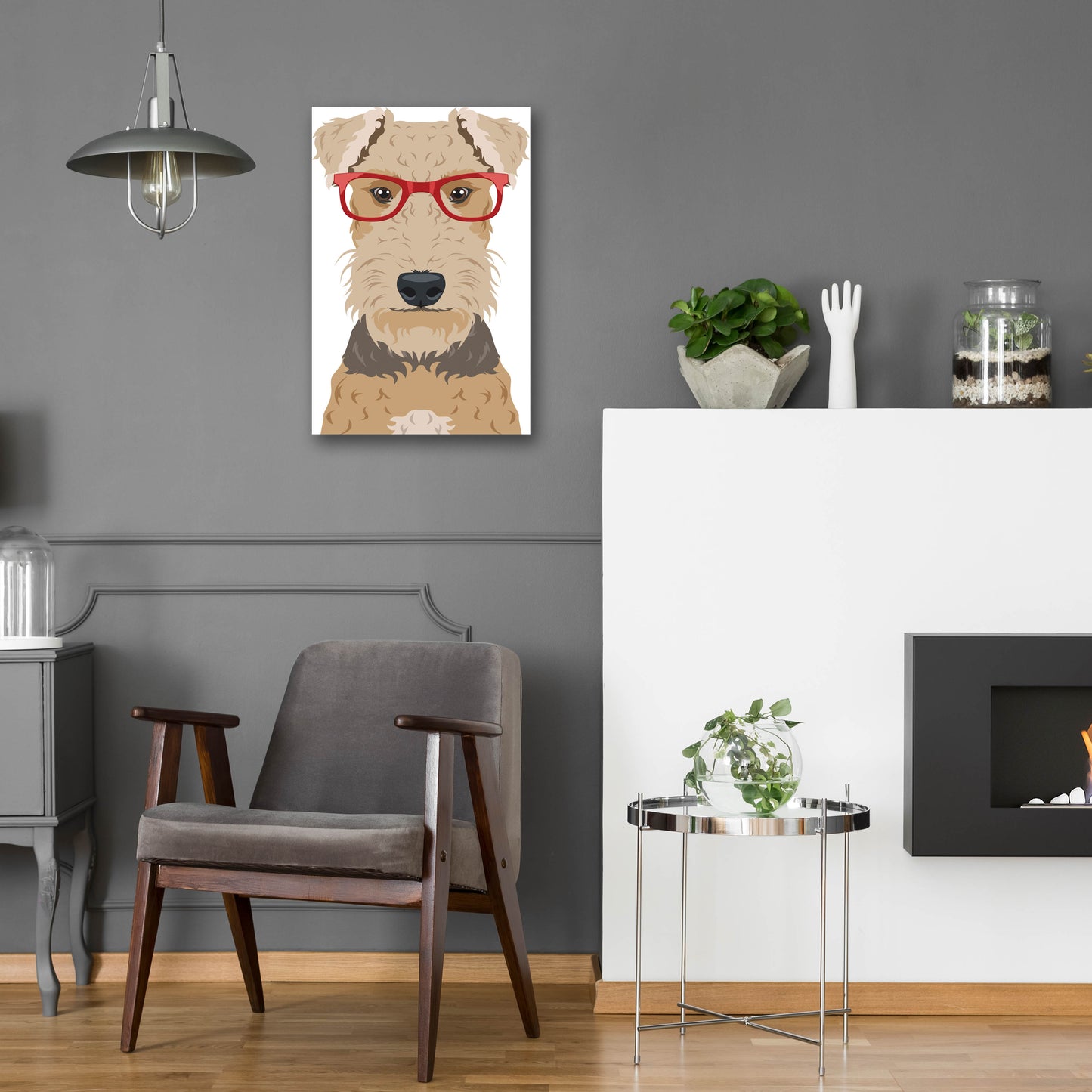 Epic Art 'Airedale Terrier Wearing Hipster Glasses' by Olga and Alexey Drozdov, Acrylic Glass Wall Art,16x24