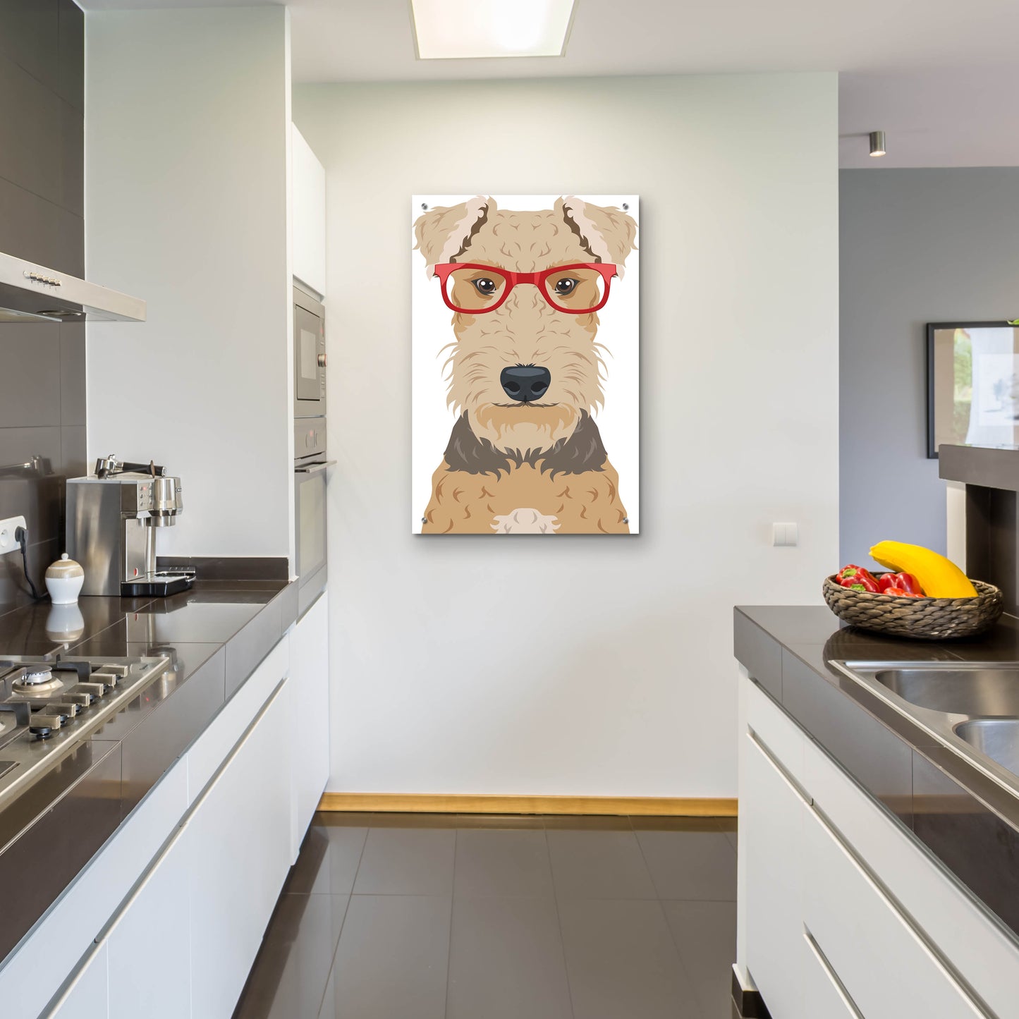 Epic Art 'Airedale Terrier Wearing Hipster Glasses' by Olga and Alexey Drozdov, Acrylic Glass Wall Art,24x36