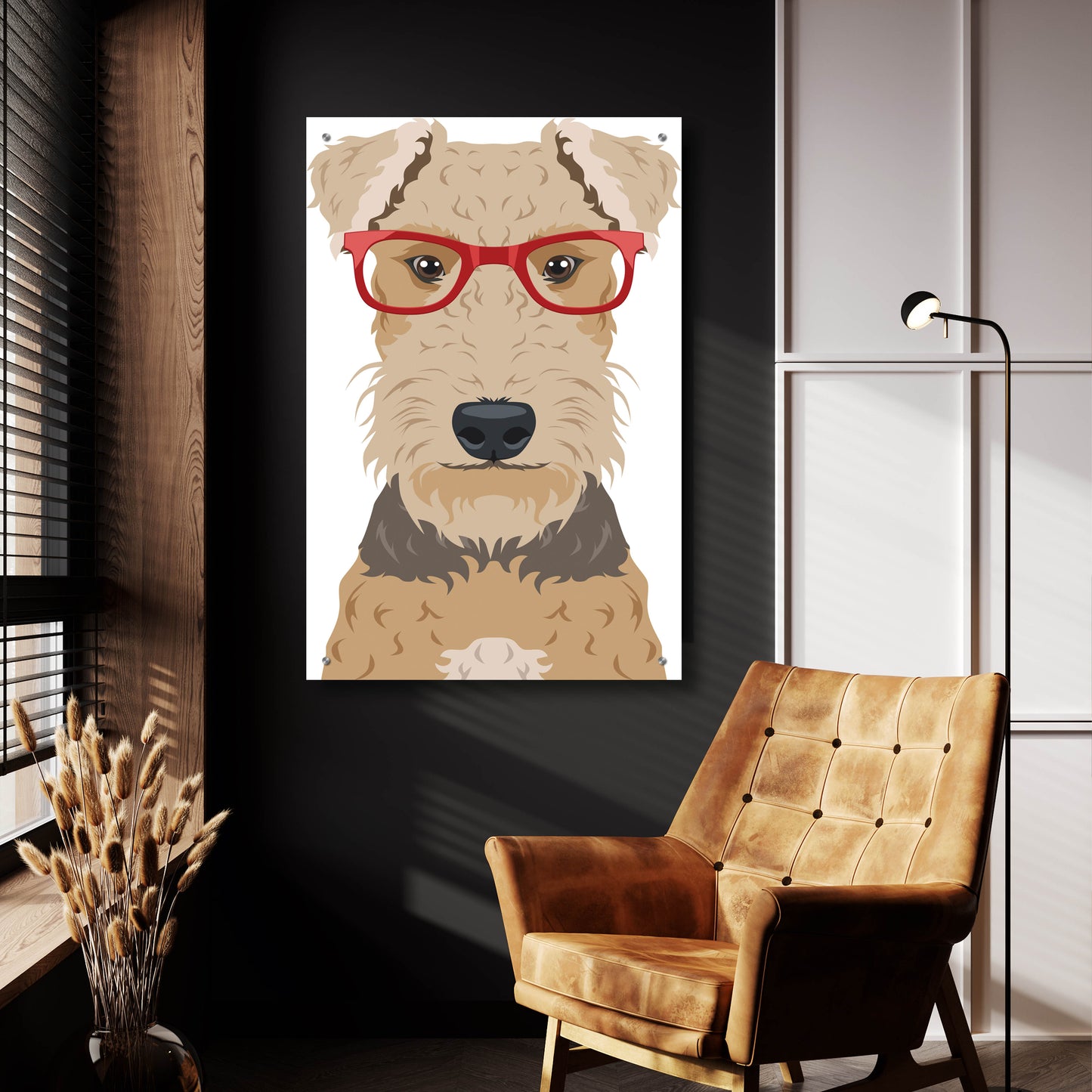 Epic Art 'Airedale Terrier Wearing Hipster Glasses' by Olga and Alexey Drozdov, Acrylic Glass Wall Art,24x36