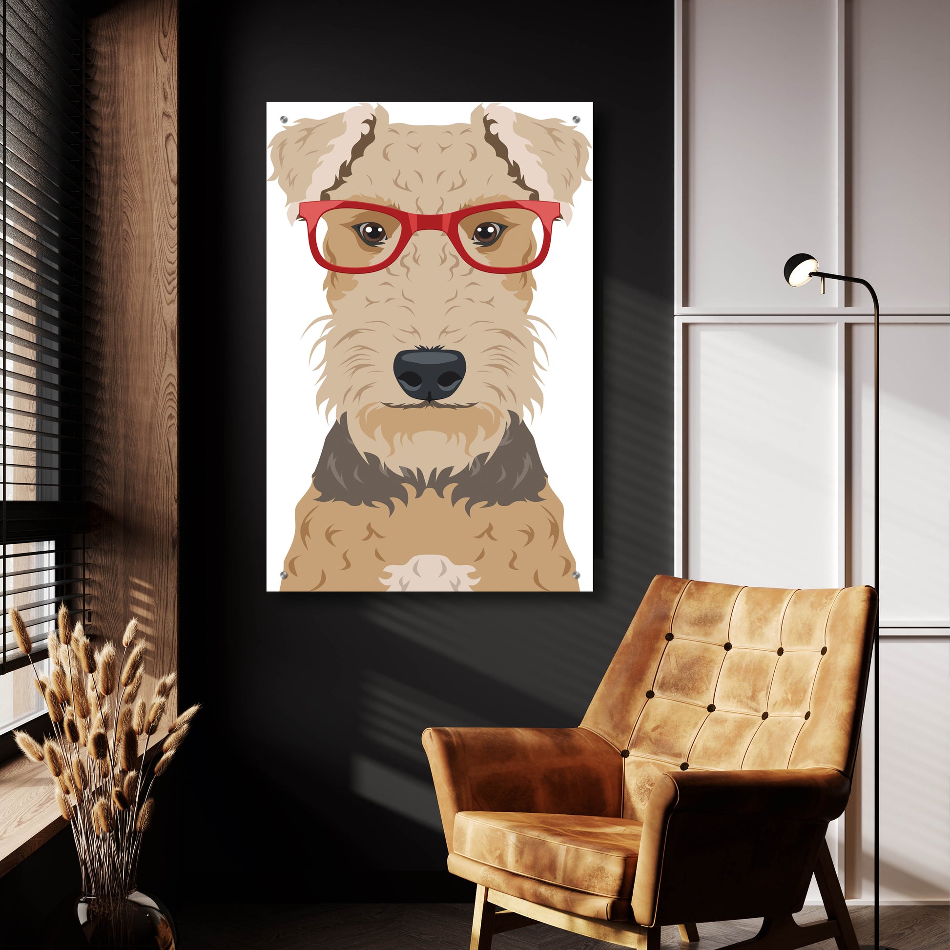 Epic Art 'Airedale Terrier Wearing Hipster Glasses' by Olga and Alexey Drozdov, Acrylic Glass Wall Art,24x36