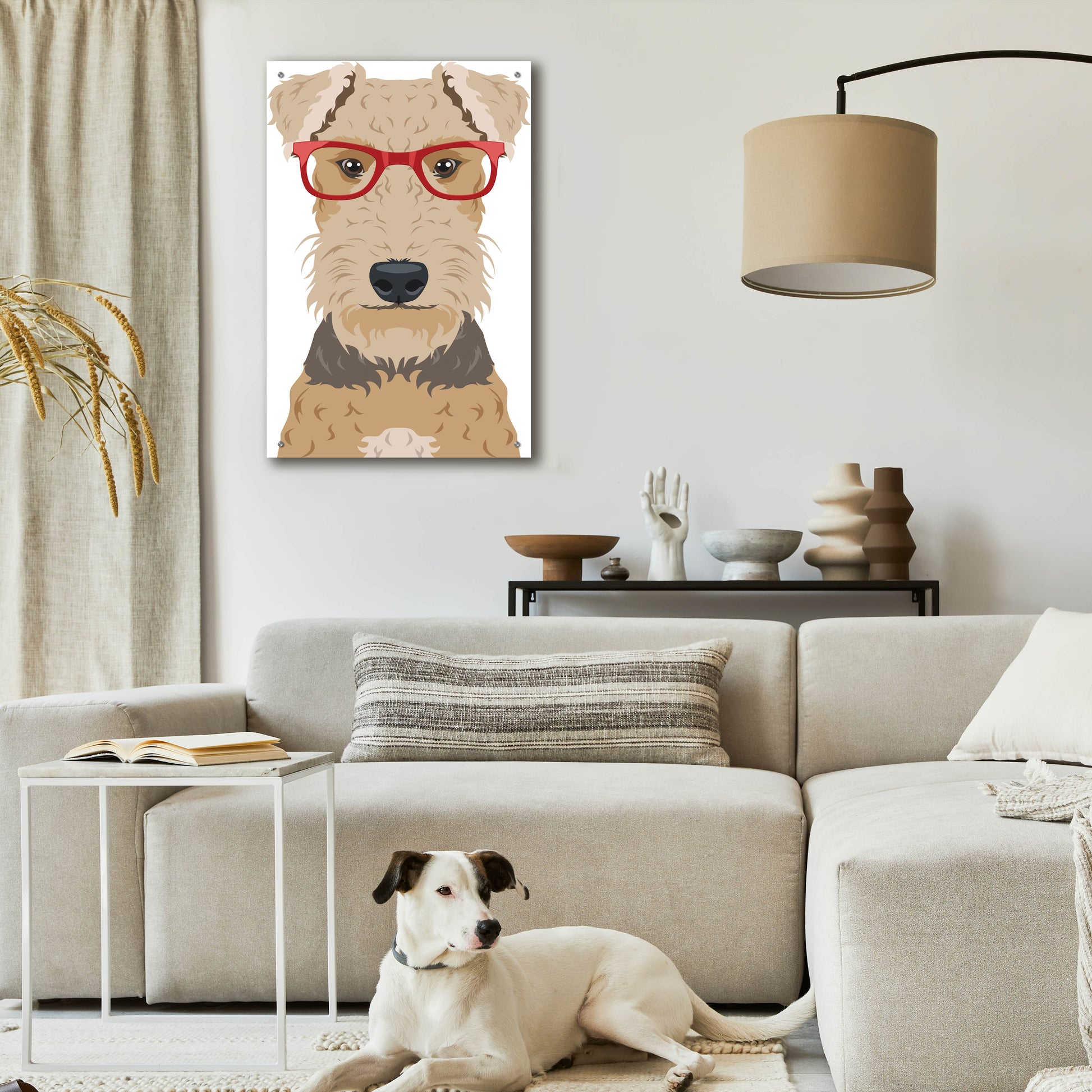 Epic Art 'Airedale Terrier Wearing Hipster Glasses' by Olga and Alexey Drozdov, Acrylic Glass Wall Art,24x36