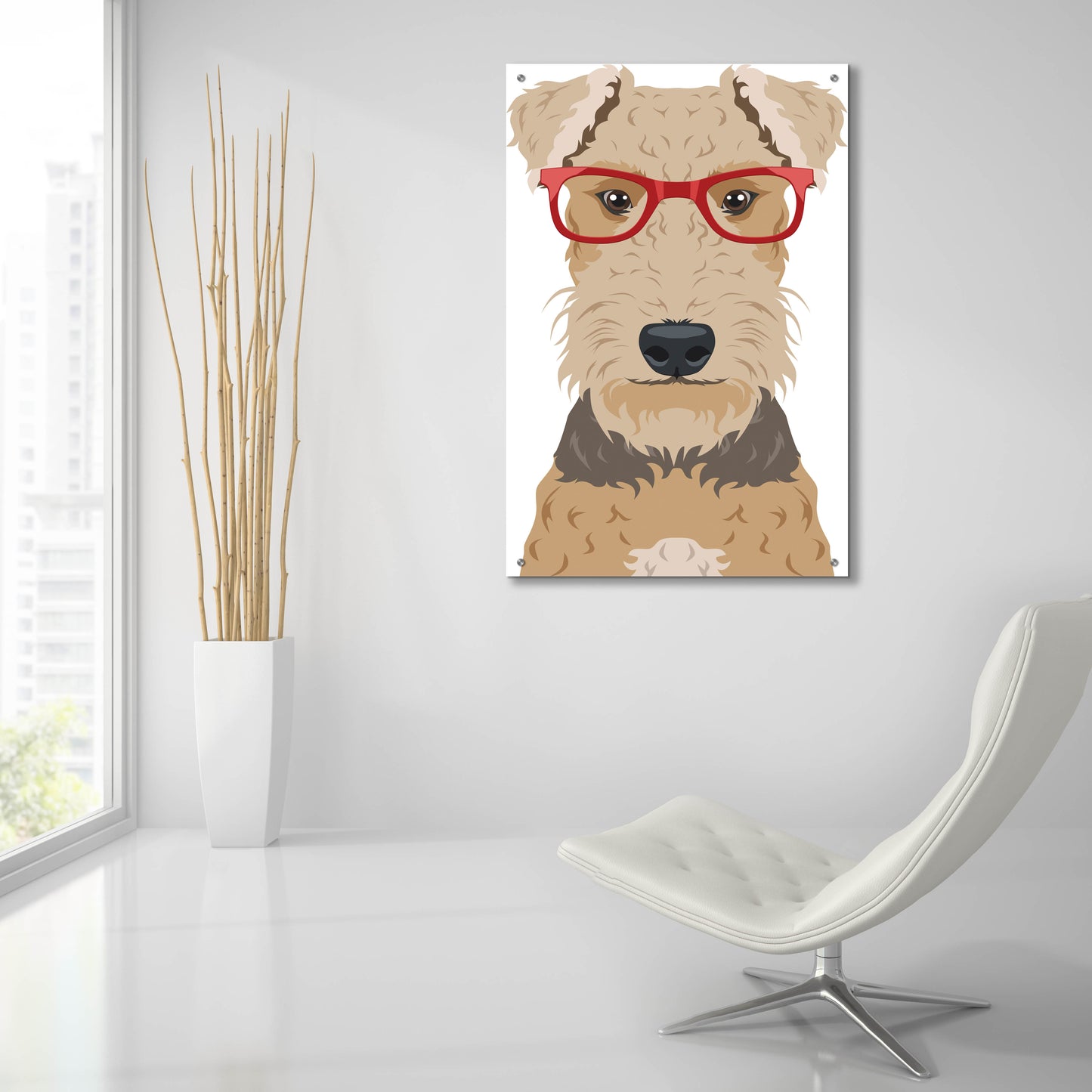 Epic Art 'Airedale Terrier Wearing Hipster Glasses' by Olga and Alexey Drozdov, Acrylic Glass Wall Art,24x36