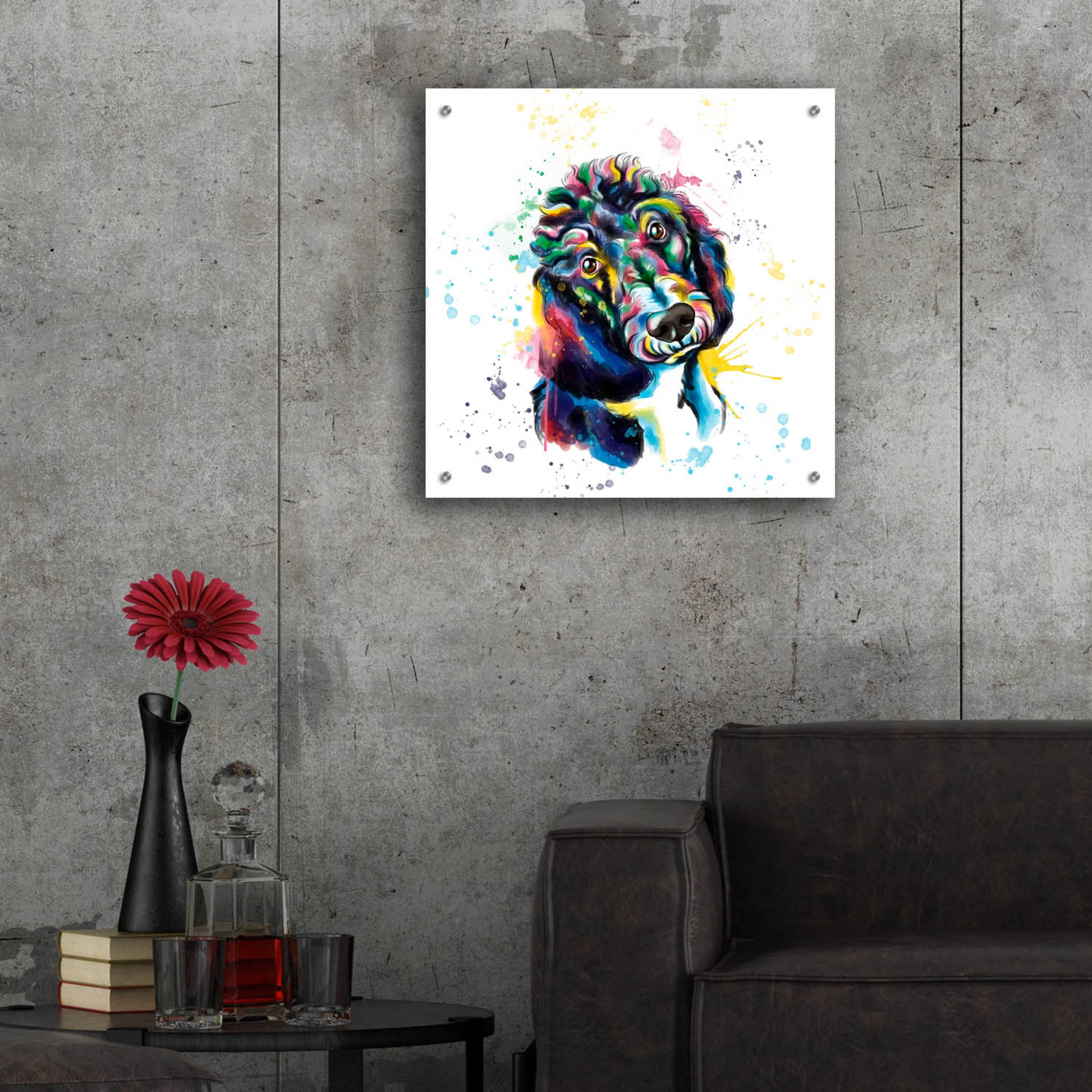 Epic Art 'Colorful Watercolor Poodle 2' by Furbaby Affiliates, Acrylic Glass Wall Art,24x24