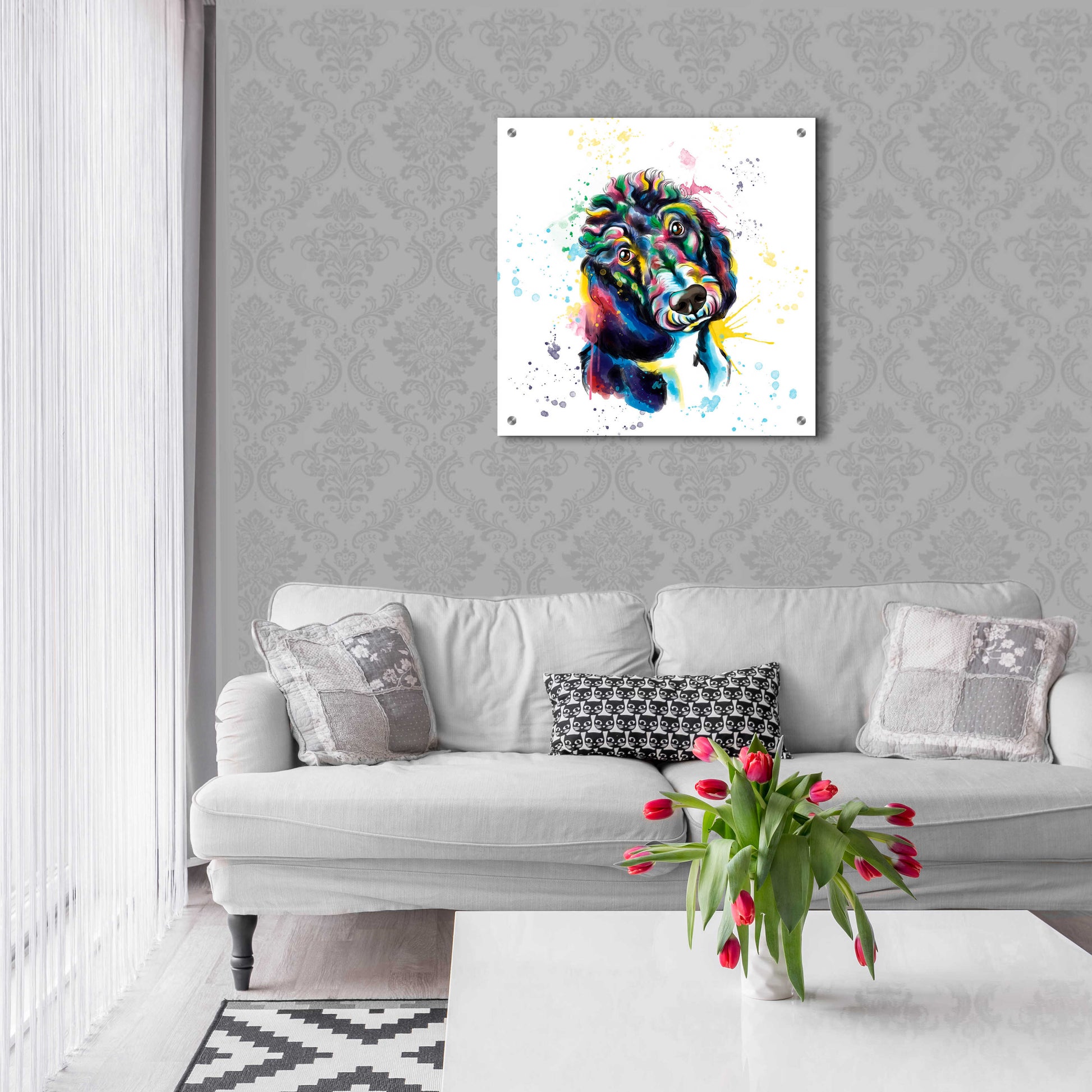 Epic Art 'Colorful Watercolor Poodle 2' by Furbaby Affiliates, Acrylic Glass Wall Art,24x24