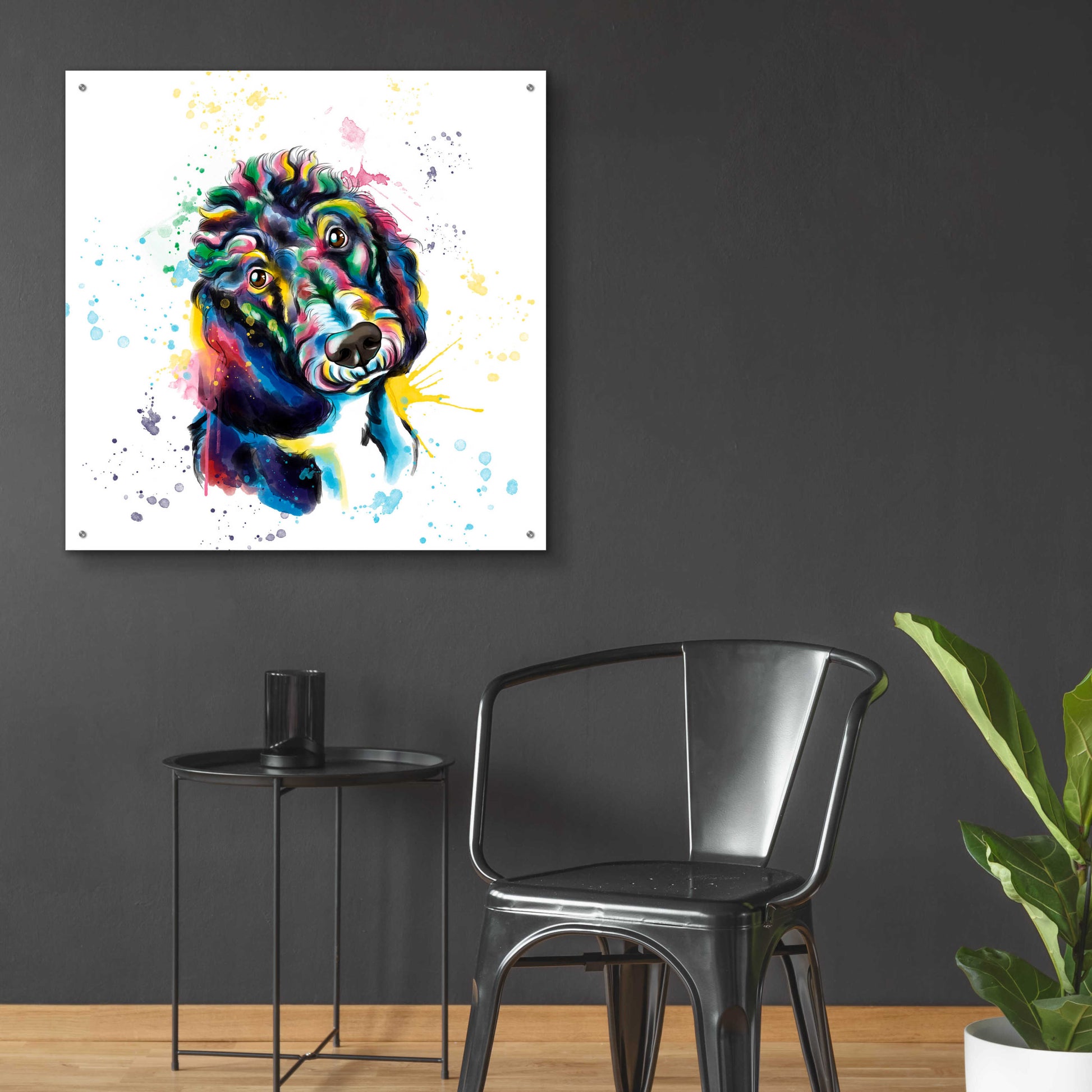 Epic Art 'Colorful Watercolor Poodle 2' by Furbaby Affiliates, Acrylic Glass Wall Art,36x36