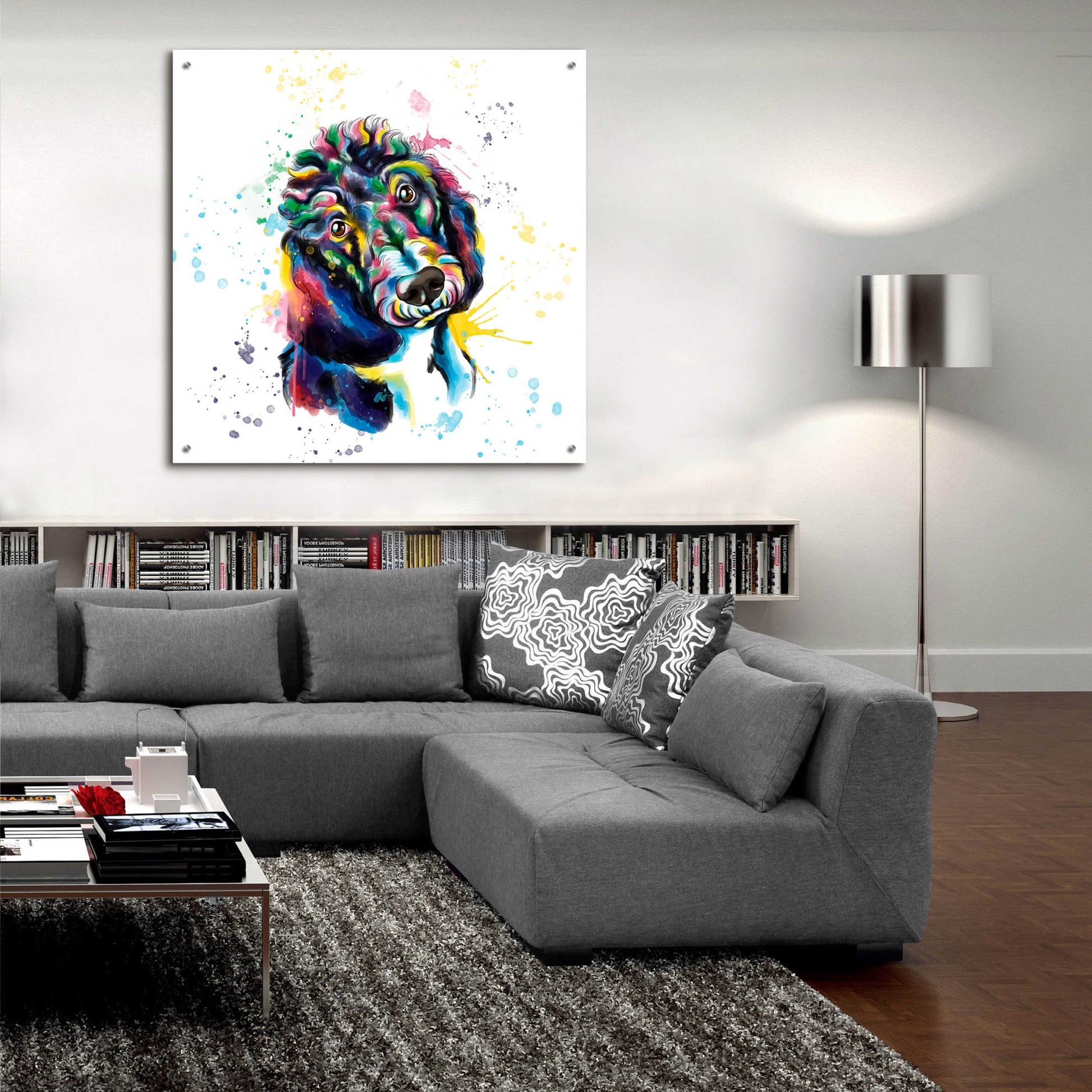 Epic Art 'Colorful Watercolor Poodle 2' by Furbaby Affiliates, Acrylic Glass Wall Art,36x36