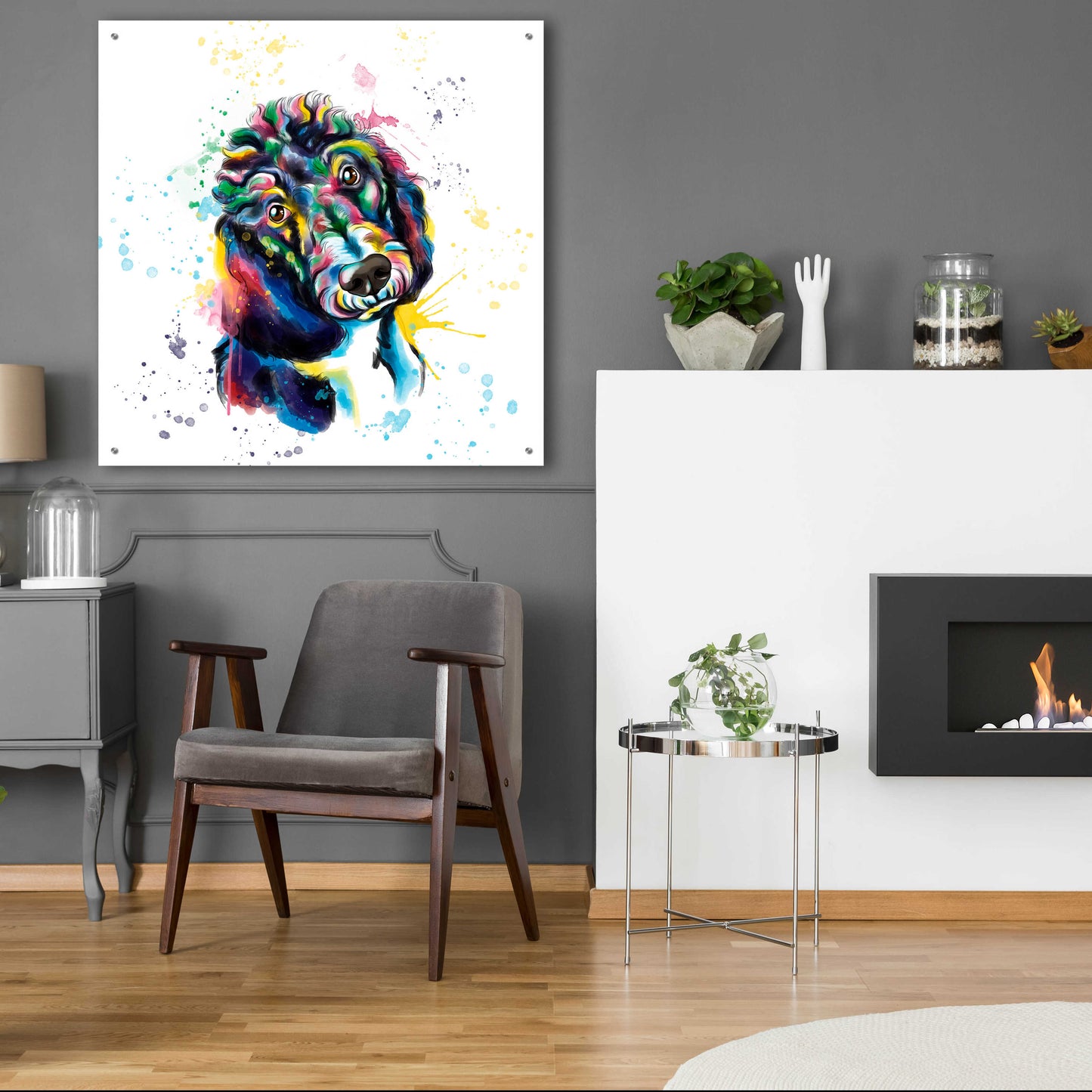 Epic Art 'Colorful Watercolor Poodle 2' by Furbaby Affiliates, Acrylic Glass Wall Art,36x36