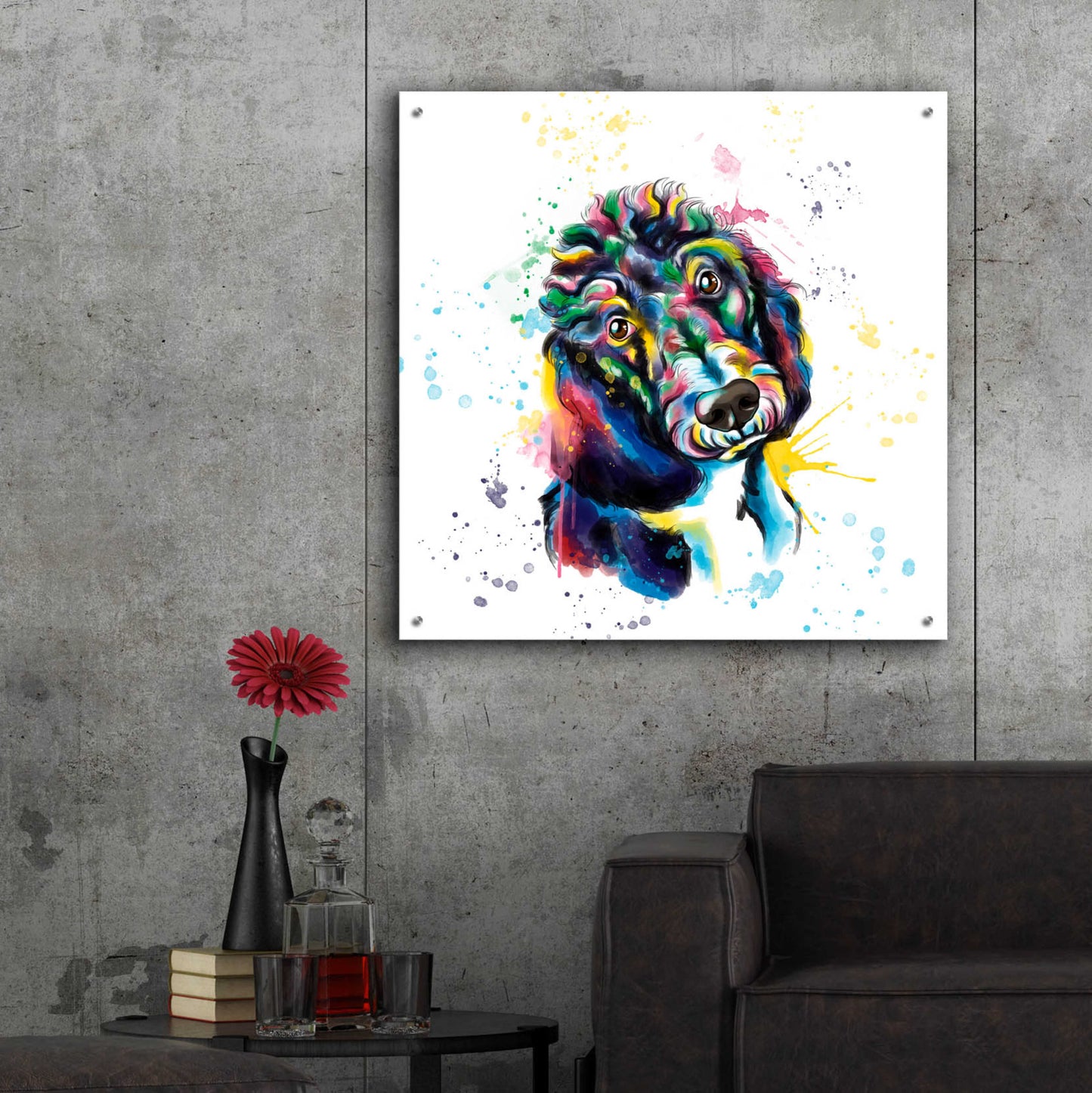 Epic Art 'Colorful Watercolor Poodle 2' by Furbaby Affiliates, Acrylic Glass Wall Art,36x36