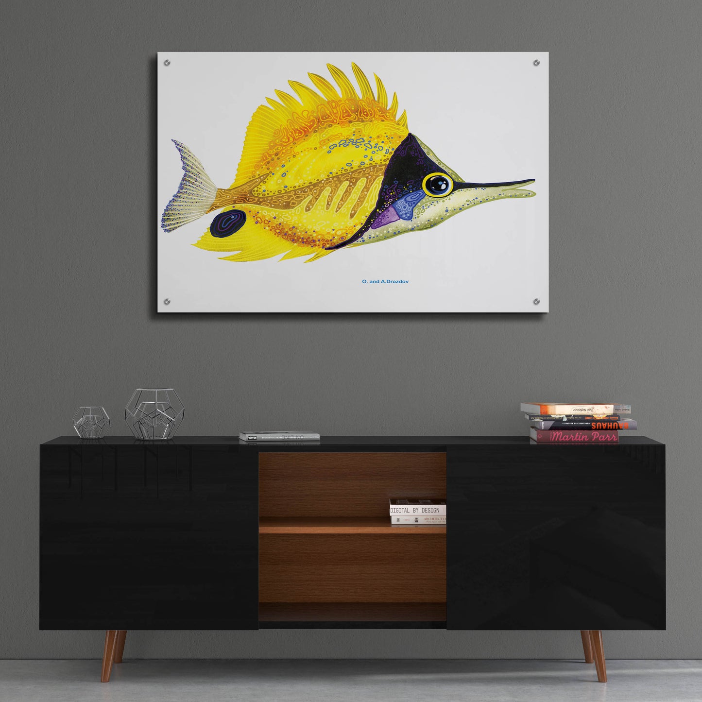 Epic Art 'Fish 5 Red Yellow' by Olga and Alexey Drozdov, Acrylic Glass Wall Art,36x24