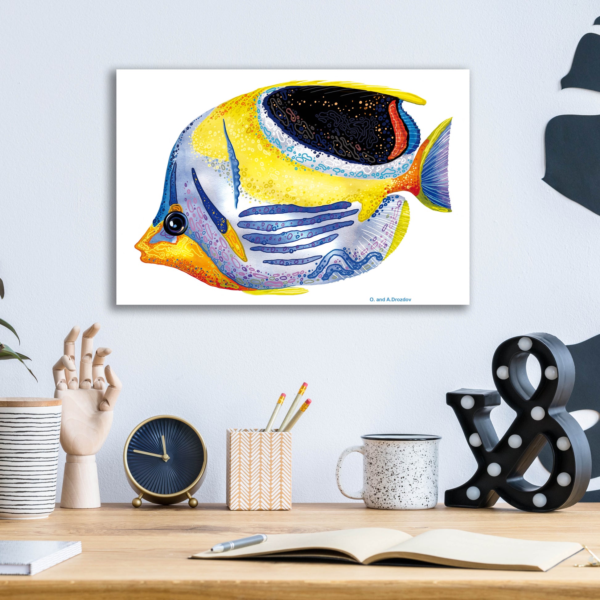 Epic Art 'Fish 5 Blue Yellow' by Olga and Alexey Drozdov, Acrylic Glass Wall Art,16x12