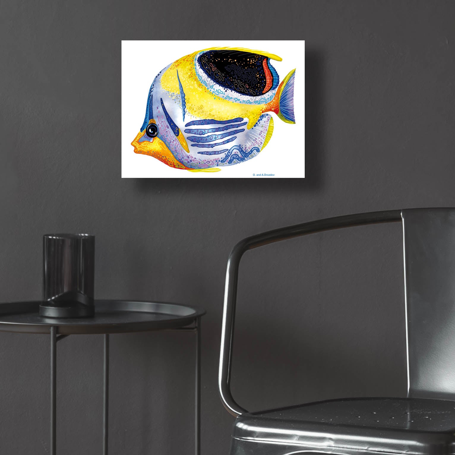 Epic Art 'Fish 5 Blue Yellow' by Olga and Alexey Drozdov, Acrylic Glass Wall Art,16x12