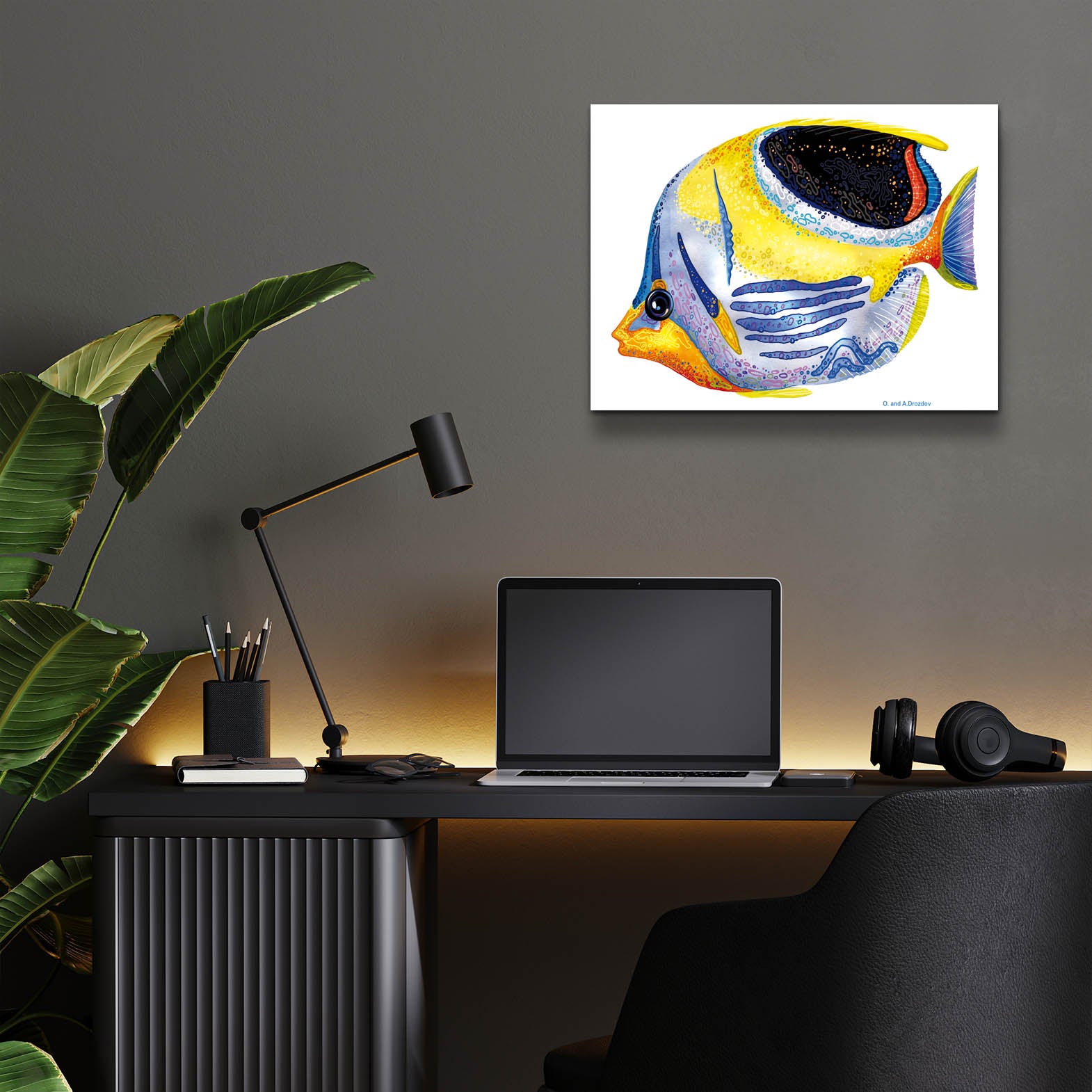 Epic Art 'Fish 5 Blue Yellow' by Olga and Alexey Drozdov, Acrylic Glass Wall Art,16x12