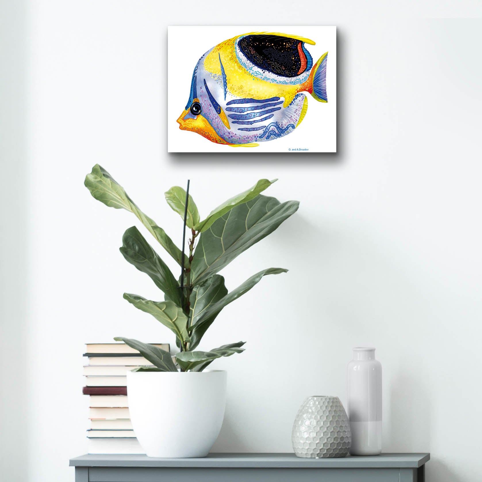 Epic Art 'Fish 5 Blue Yellow' by Olga and Alexey Drozdov, Acrylic Glass Wall Art,16x12