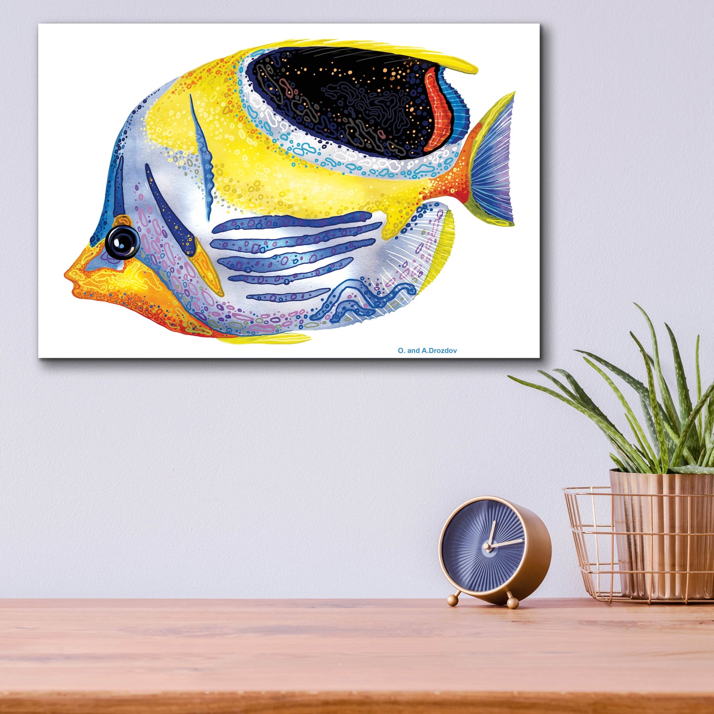 Epic Art 'Fish 5 Blue Yellow' by Olga and Alexey Drozdov, Acrylic Glass Wall Art,16x12