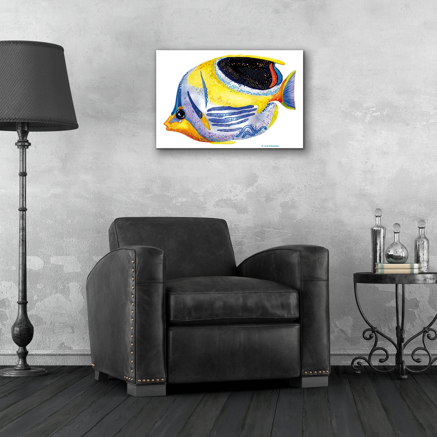 Epic Art 'Fish 5 Blue Yellow' by Olga and Alexey Drozdov, Acrylic Glass Wall Art,24x16