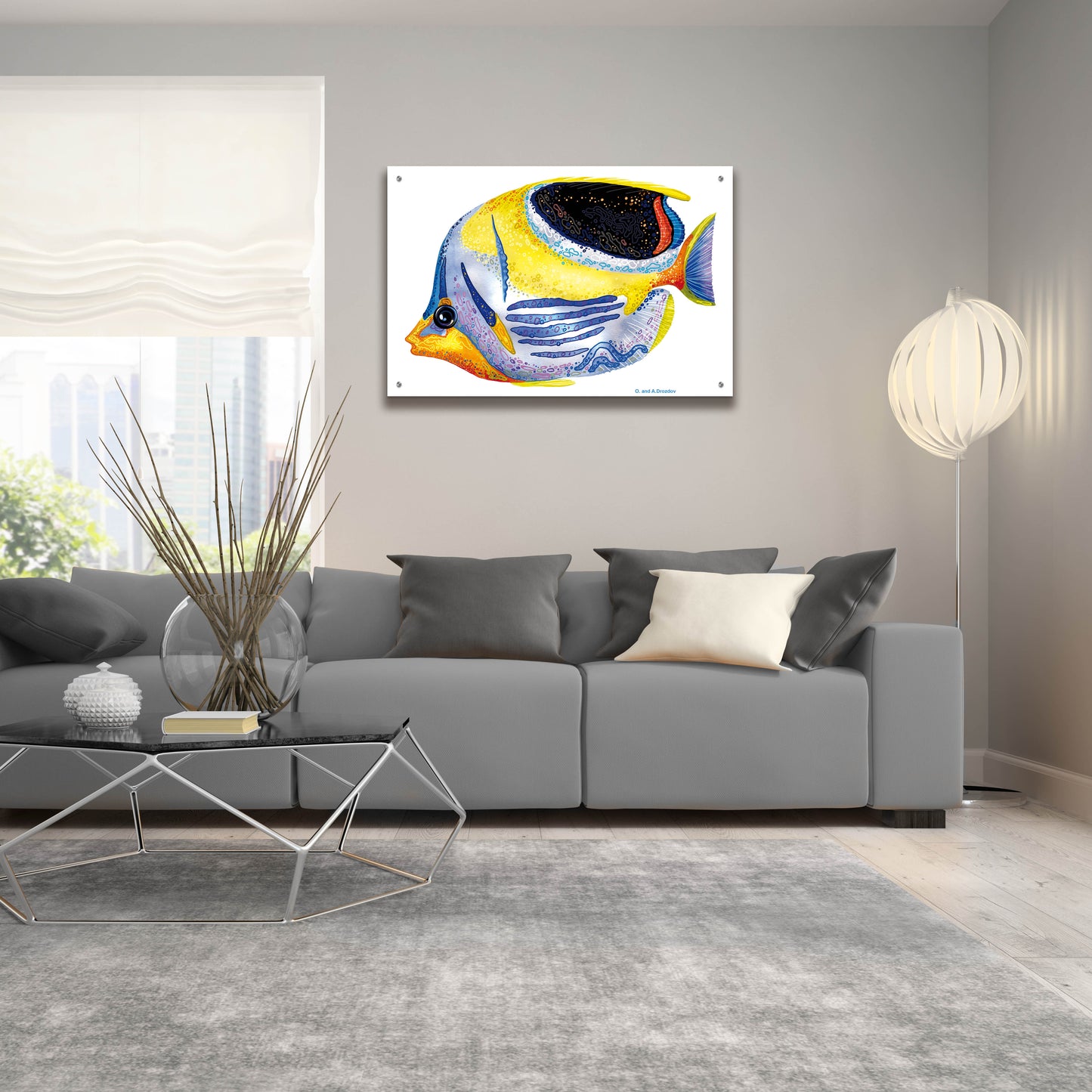 Epic Art 'Fish 5 Blue Yellow' by Olga and Alexey Drozdov, Acrylic Glass Wall Art,36x24