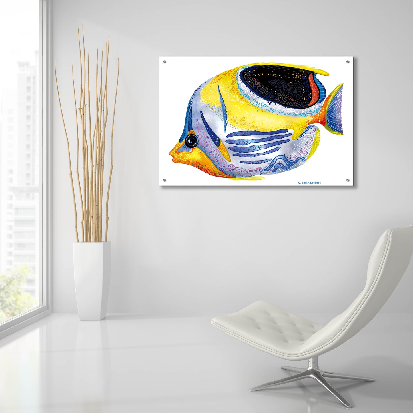 Epic Art 'Fish 5 Blue Yellow' by Olga and Alexey Drozdov, Acrylic Glass Wall Art,36x24