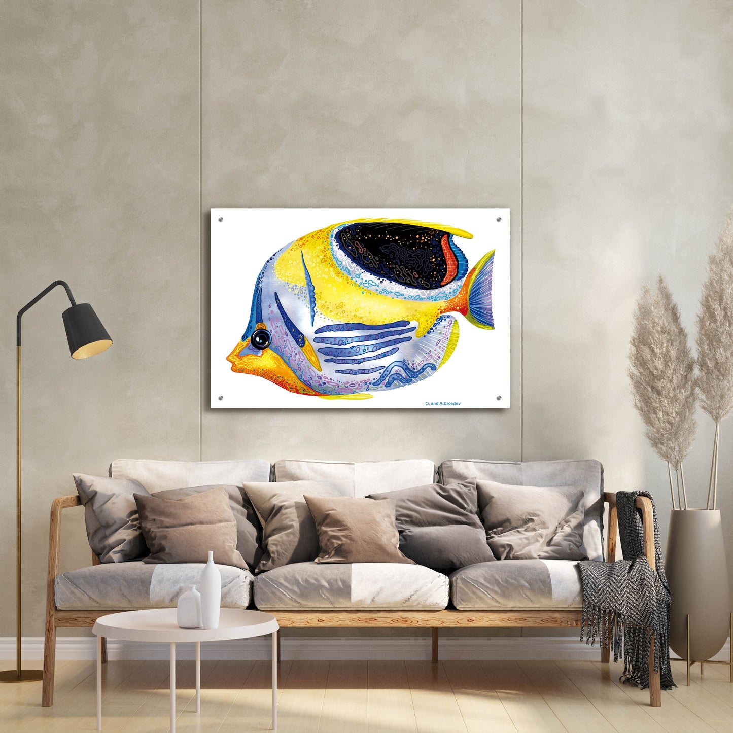 Epic Art 'Fish 5 Blue Yellow' by Olga and Alexey Drozdov, Acrylic Glass Wall Art,36x24