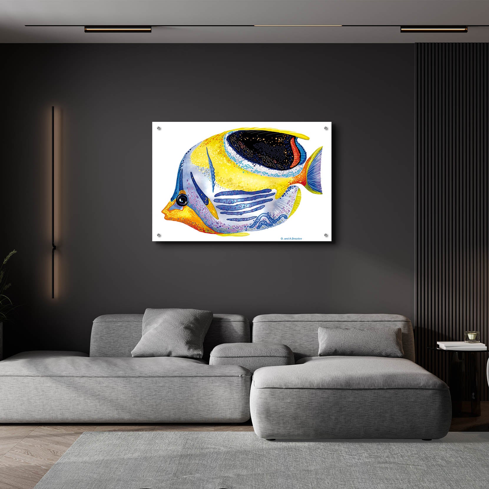 Epic Art 'Fish 5 Blue Yellow' by Olga and Alexey Drozdov, Acrylic Glass Wall Art,36x24