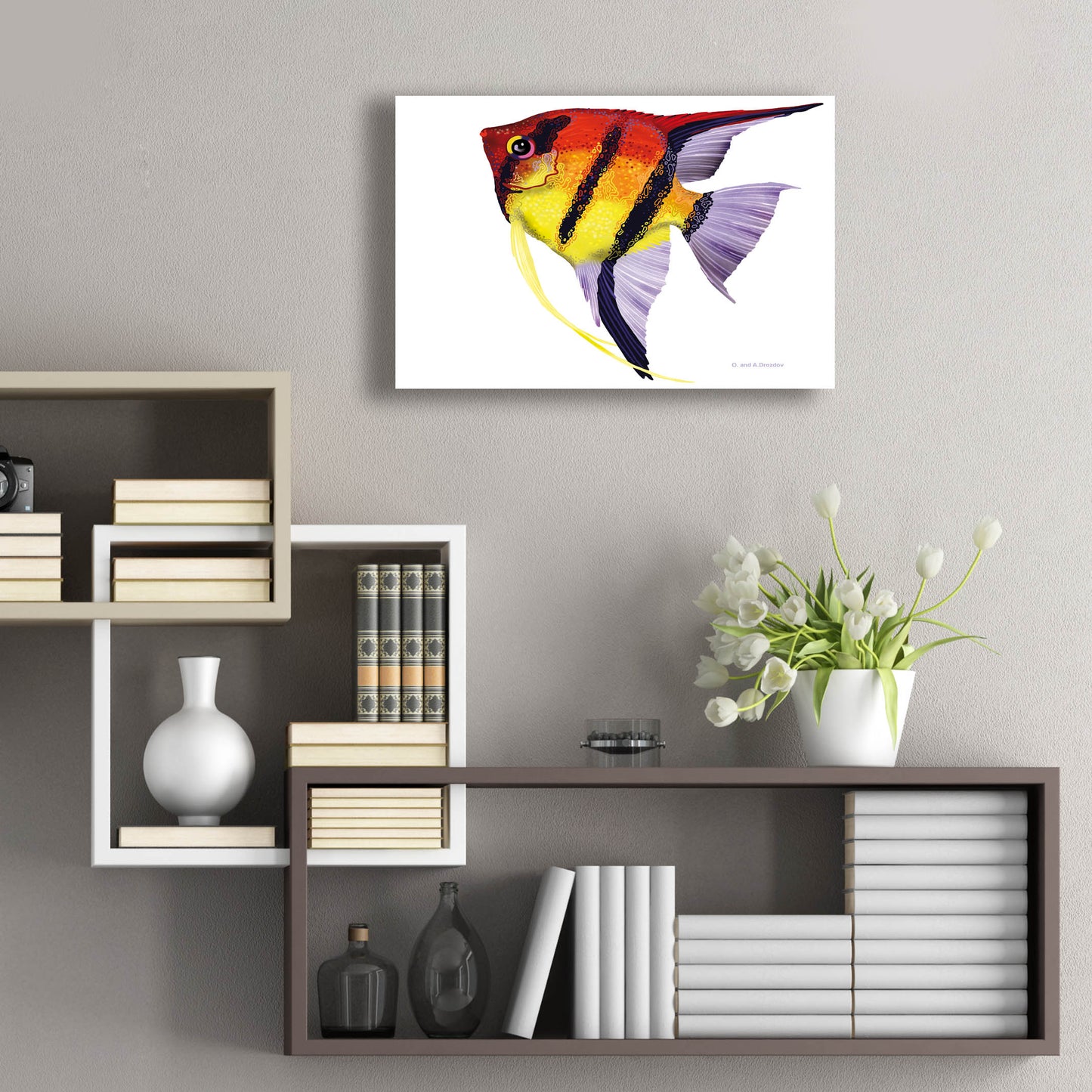 Epic Art 'Fish 4 Red Yellow' by Olga and Alexey Drozdov, Acrylic Glass Wall Art,24x16