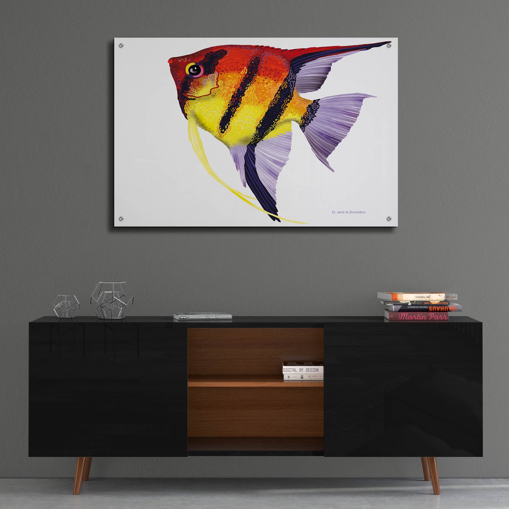 Epic Art 'Fish 4 Red Yellow' by Olga and Alexey Drozdov, Acrylic Glass Wall Art,36x24