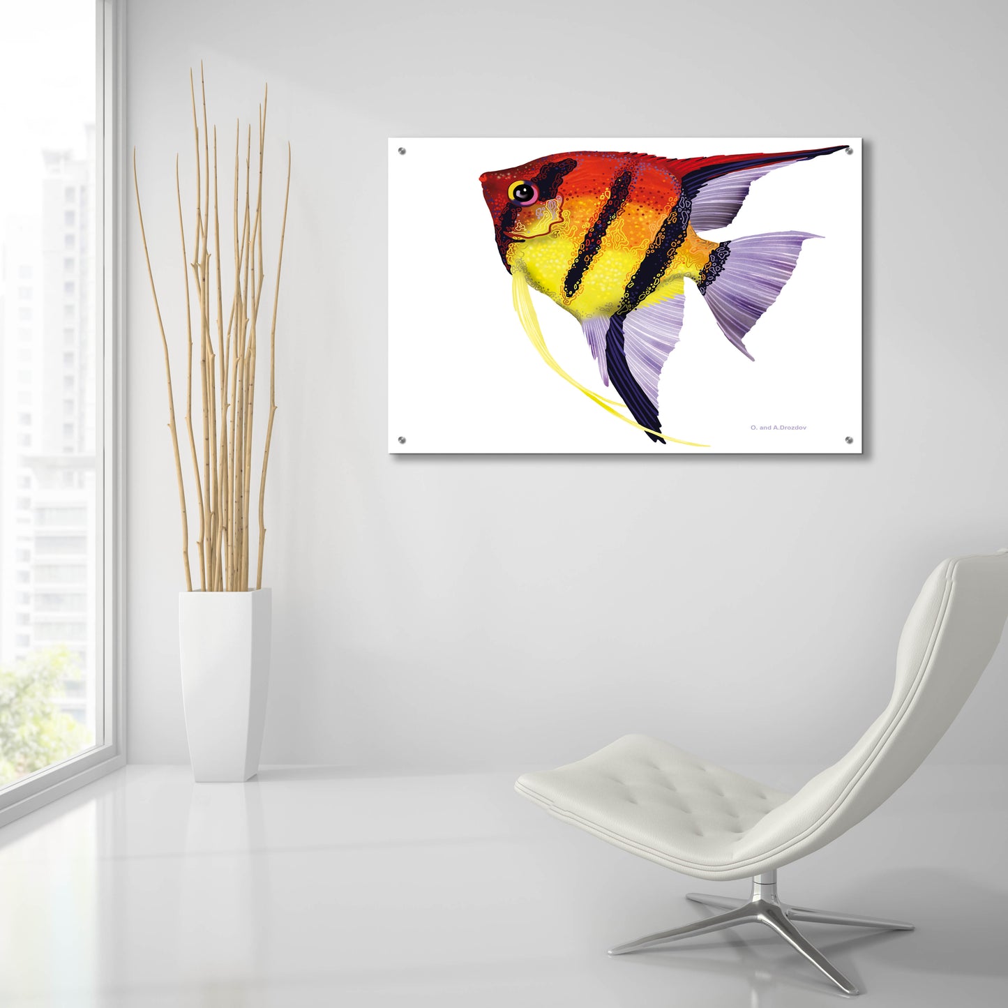 Epic Art 'Fish 4 Red Yellow' by Olga and Alexey Drozdov, Acrylic Glass Wall Art,36x24