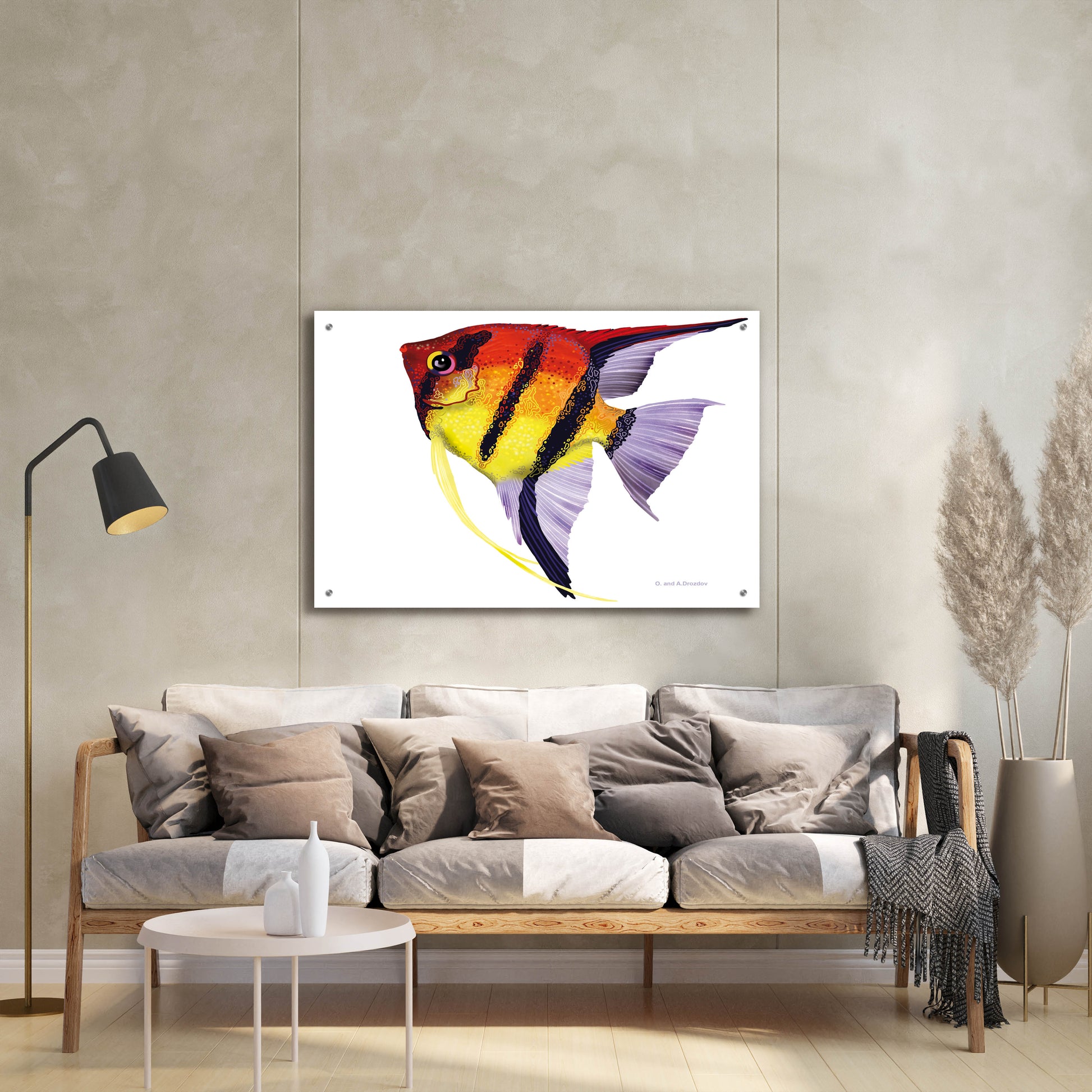 Epic Art 'Fish 4 Red Yellow' by Olga and Alexey Drozdov, Acrylic Glass Wall Art,36x24