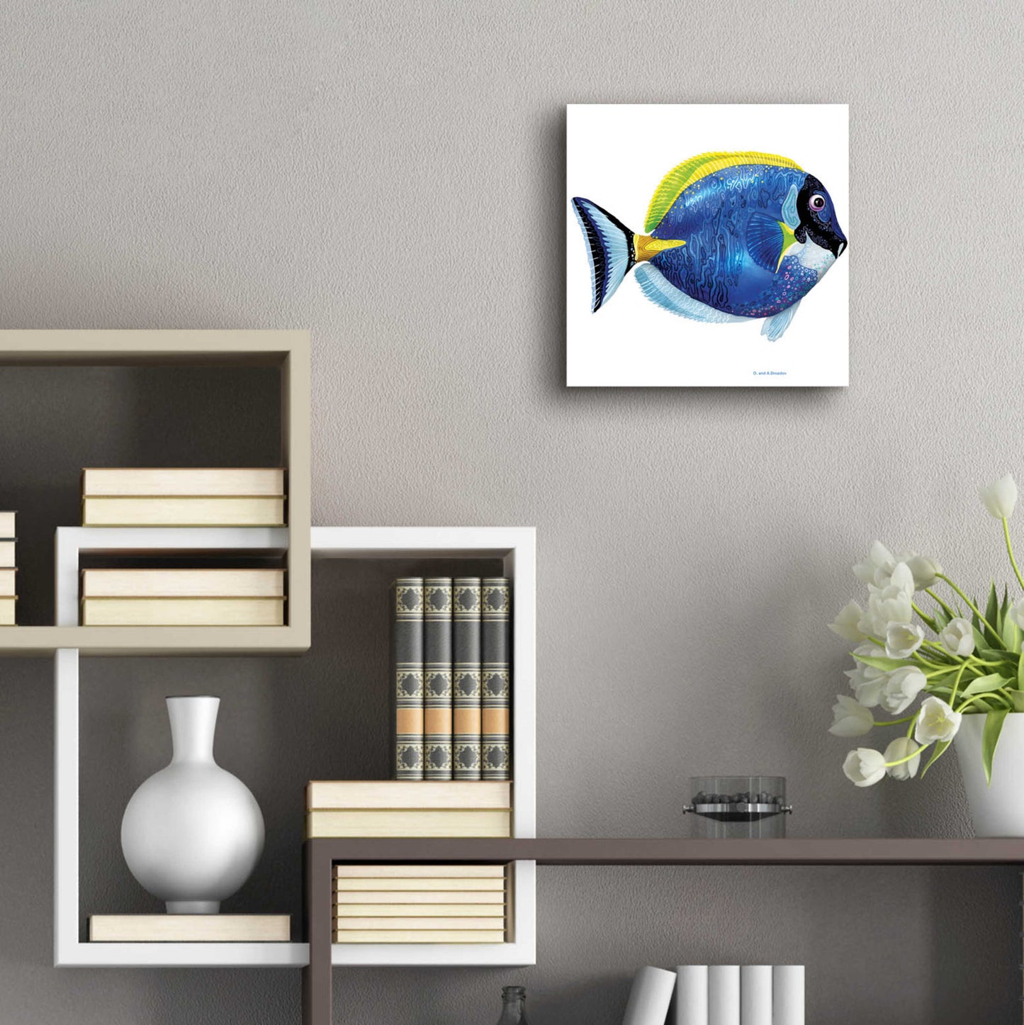 Epic Art 'Fish 4 Blue Yellow' by Olga and Alexey Drozdov, Acrylic Glass Wall Art,12x12