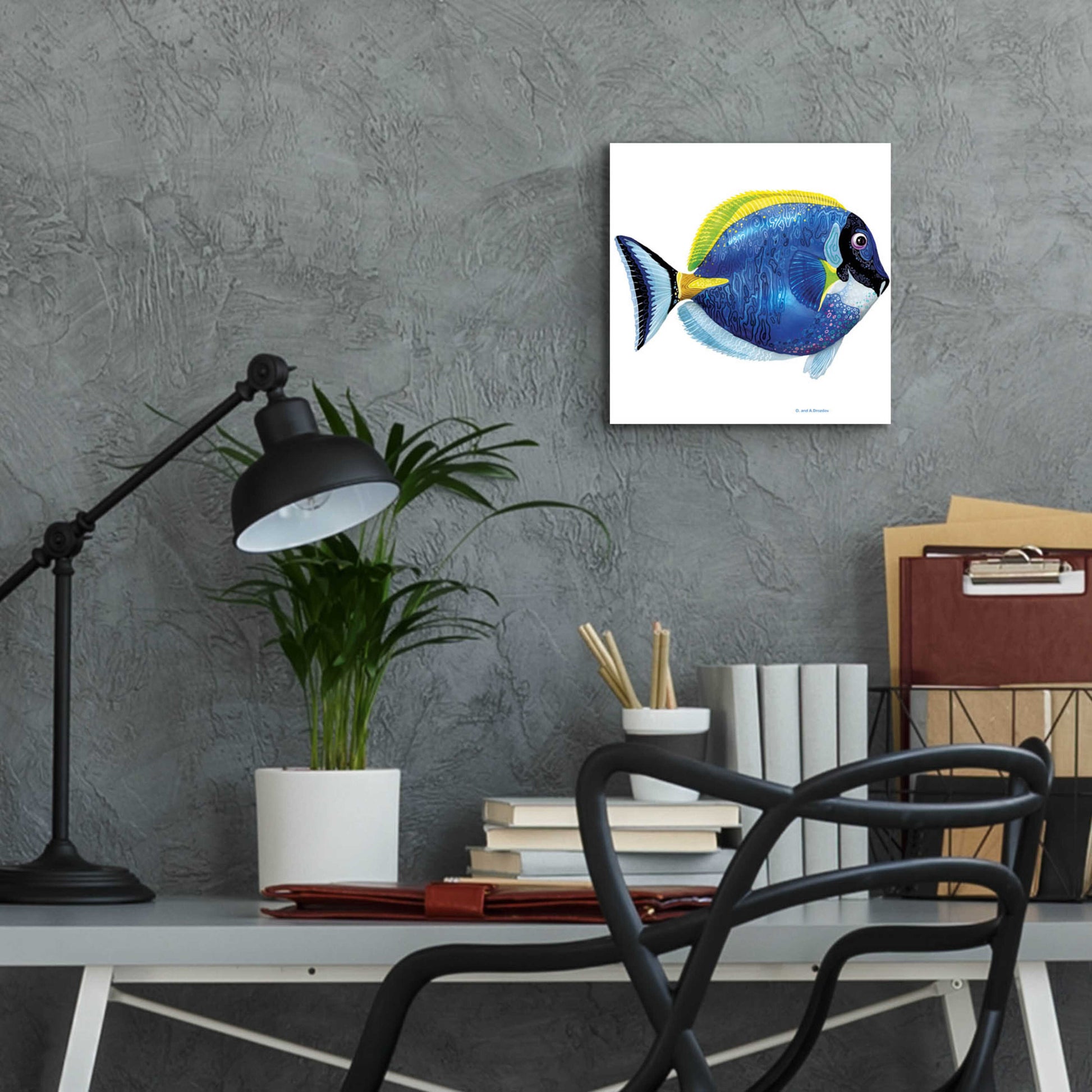 Epic Art 'Fish 4 Blue Yellow' by Olga and Alexey Drozdov, Acrylic Glass Wall Art,12x12