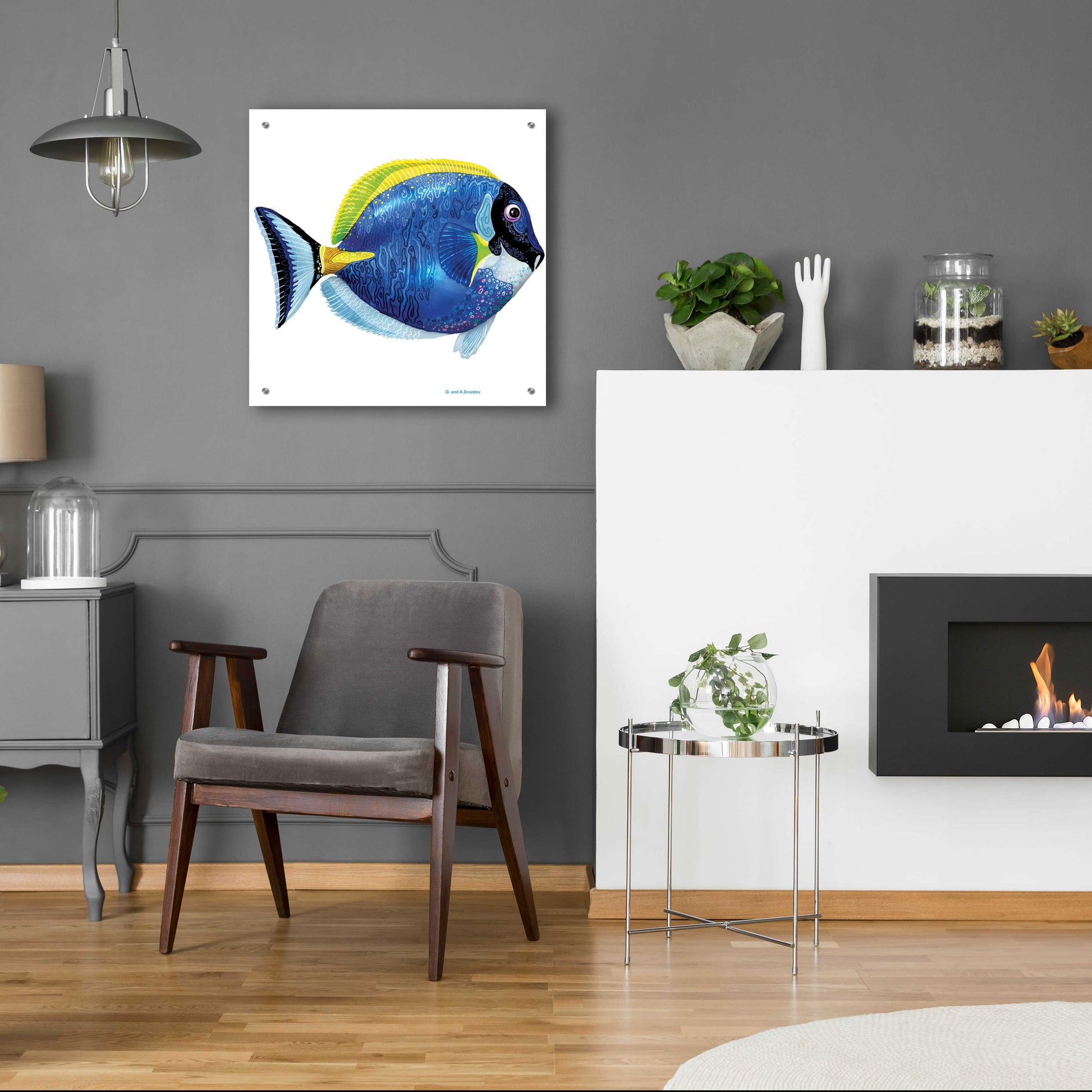 Epic Art 'Fish 4 Blue Yellow' by Olga and Alexey Drozdov, Acrylic Glass Wall Art,24x24