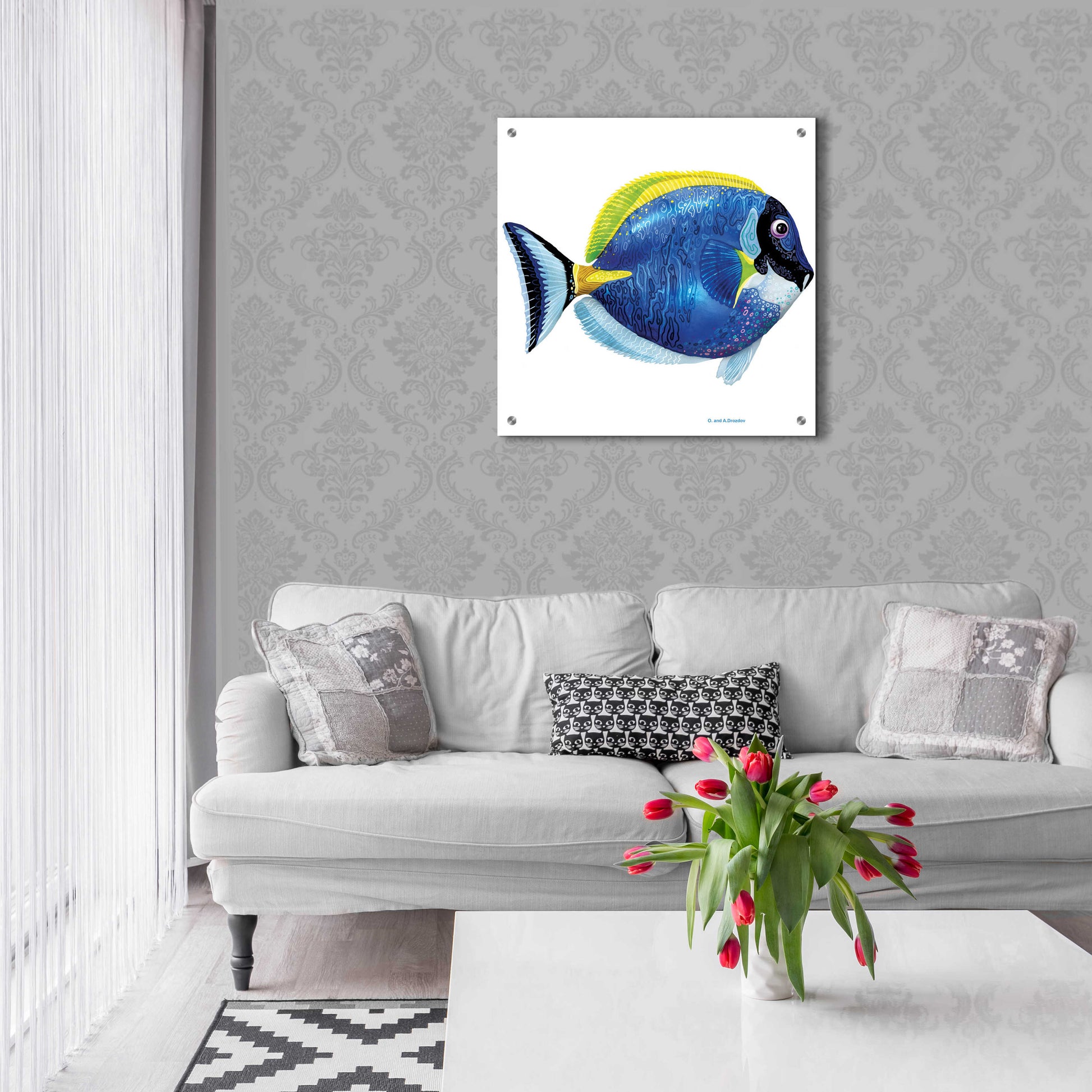 Epic Art 'Fish 4 Blue Yellow' by Olga and Alexey Drozdov, Acrylic Glass Wall Art,24x24