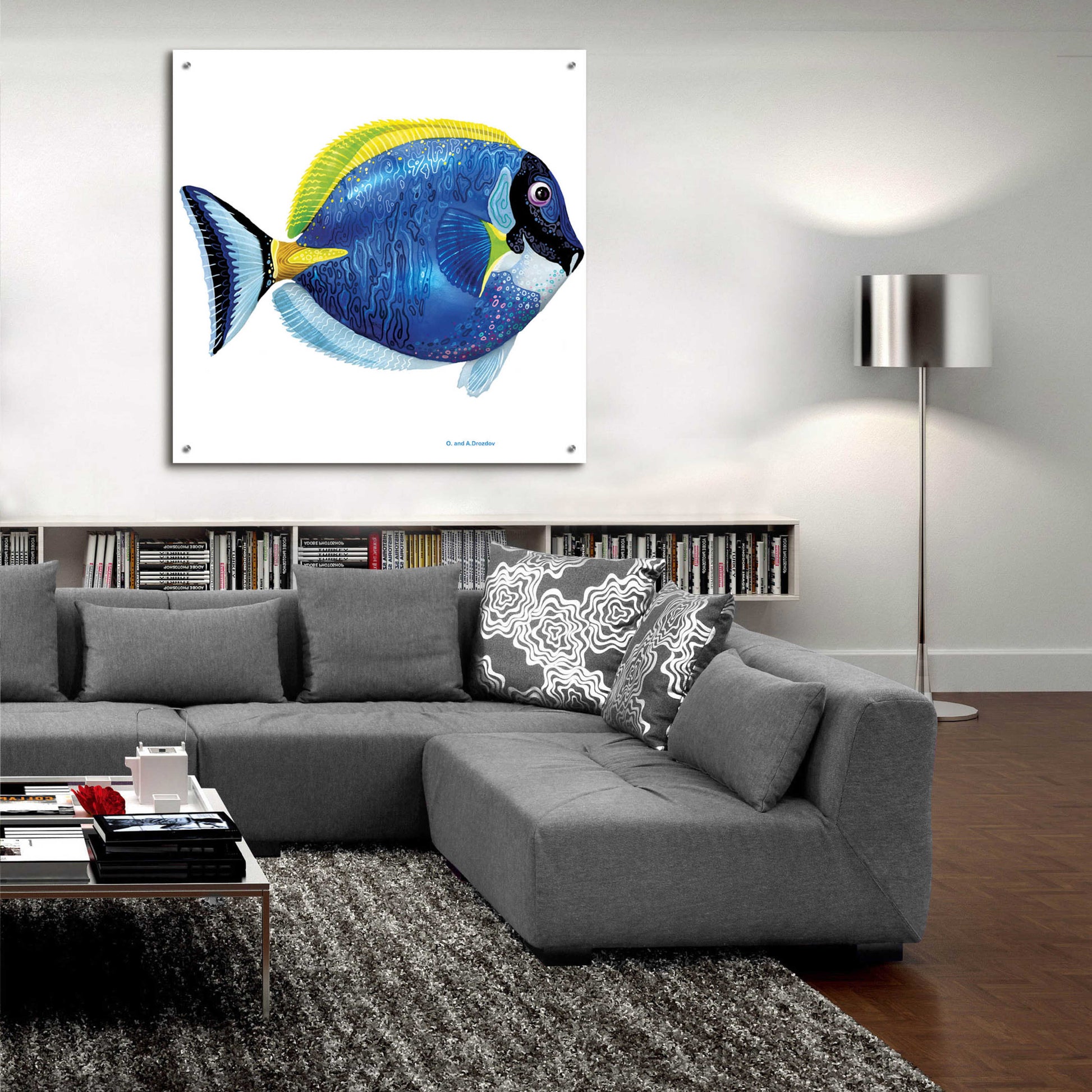 Epic Art 'Fish 4 Blue Yellow' by Olga and Alexey Drozdov, Acrylic Glass Wall Art,36x36